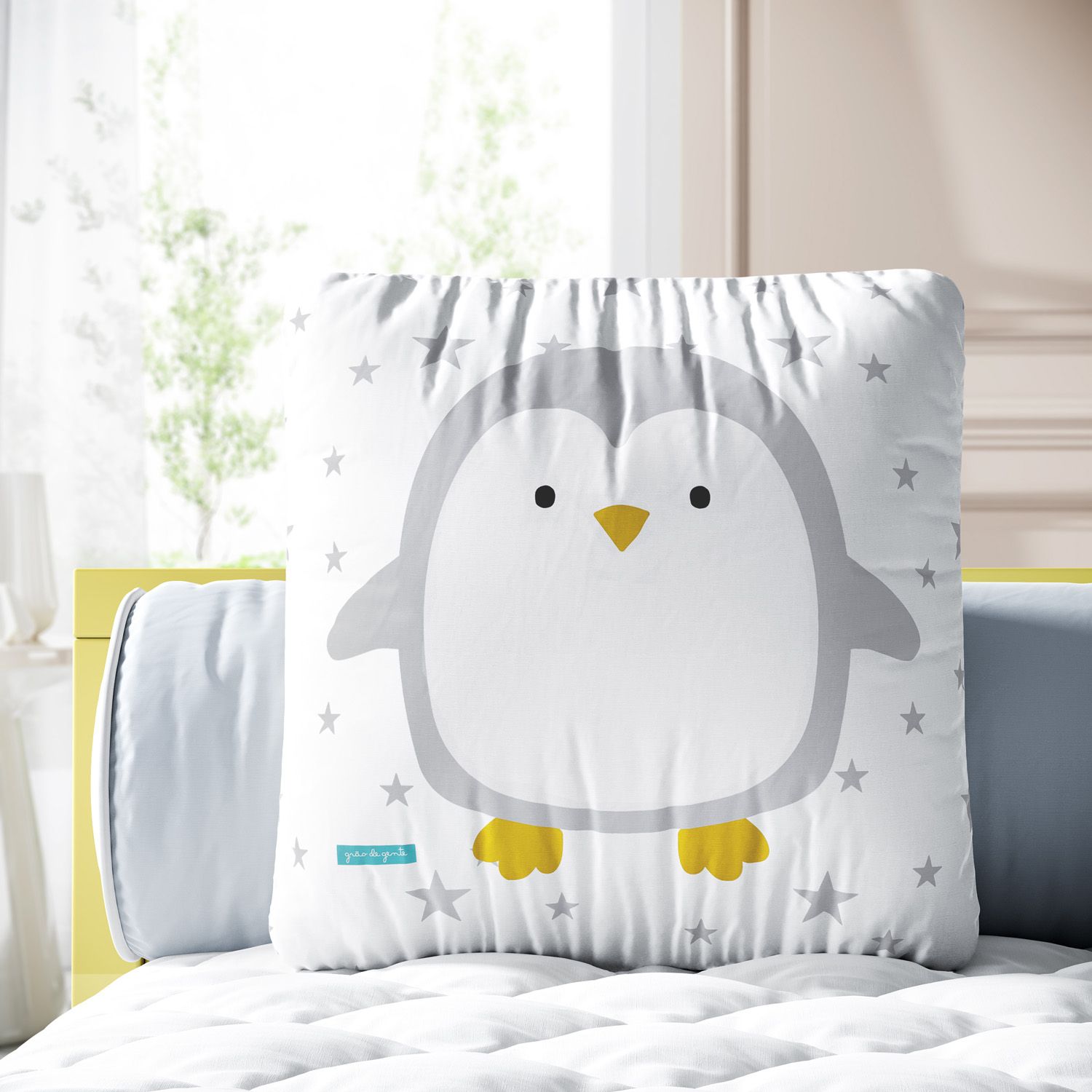 Almofada Quadrada Pinguim Estrelinha 30cm