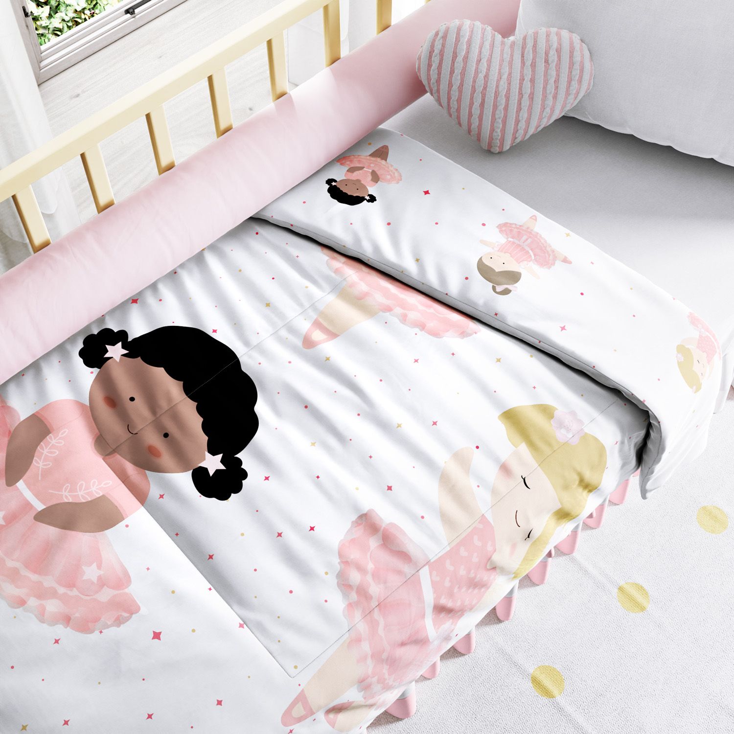 Edredom de Berço Dupla Face Bailarinas Baby