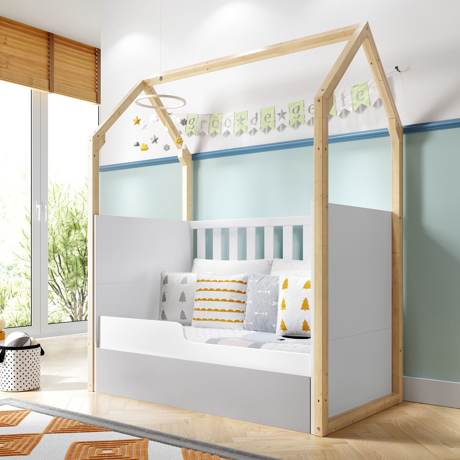 Berço Americano Madeira Casinha Aquarela