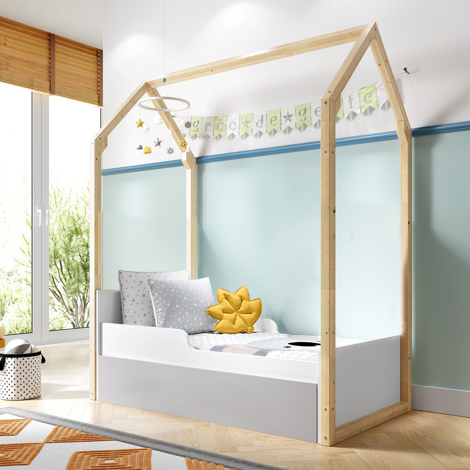 Berço Americano Madeira Casinha Aquarela