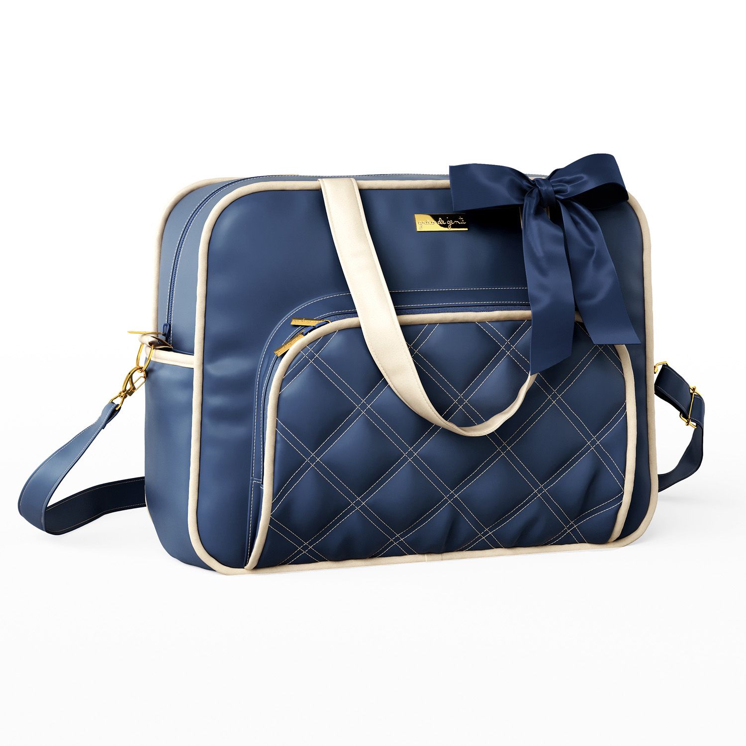 Bolsa Maternidade Luxo Azul Marinho e Bege 40cm