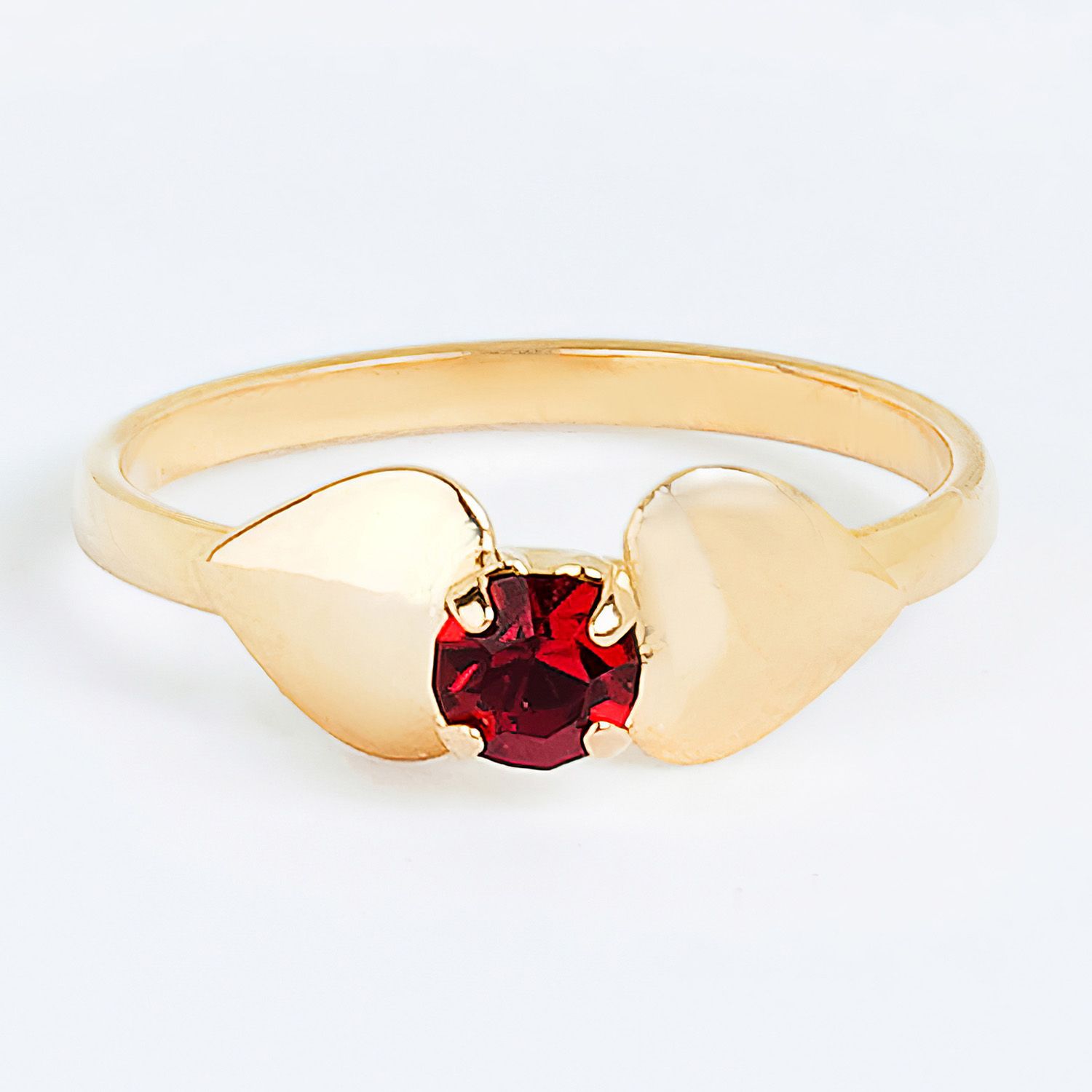 Anel Infantil Pontinho de Amor Strass Vermelho Ouro