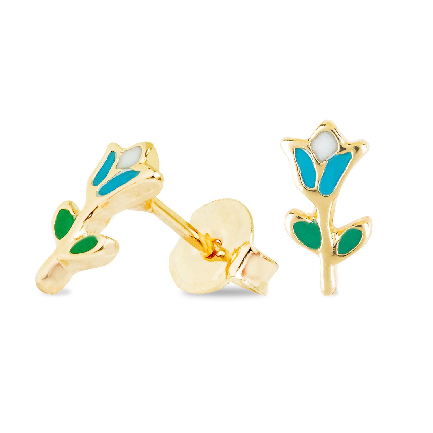 Brinco Infantil Tulipa Azul e Ouro