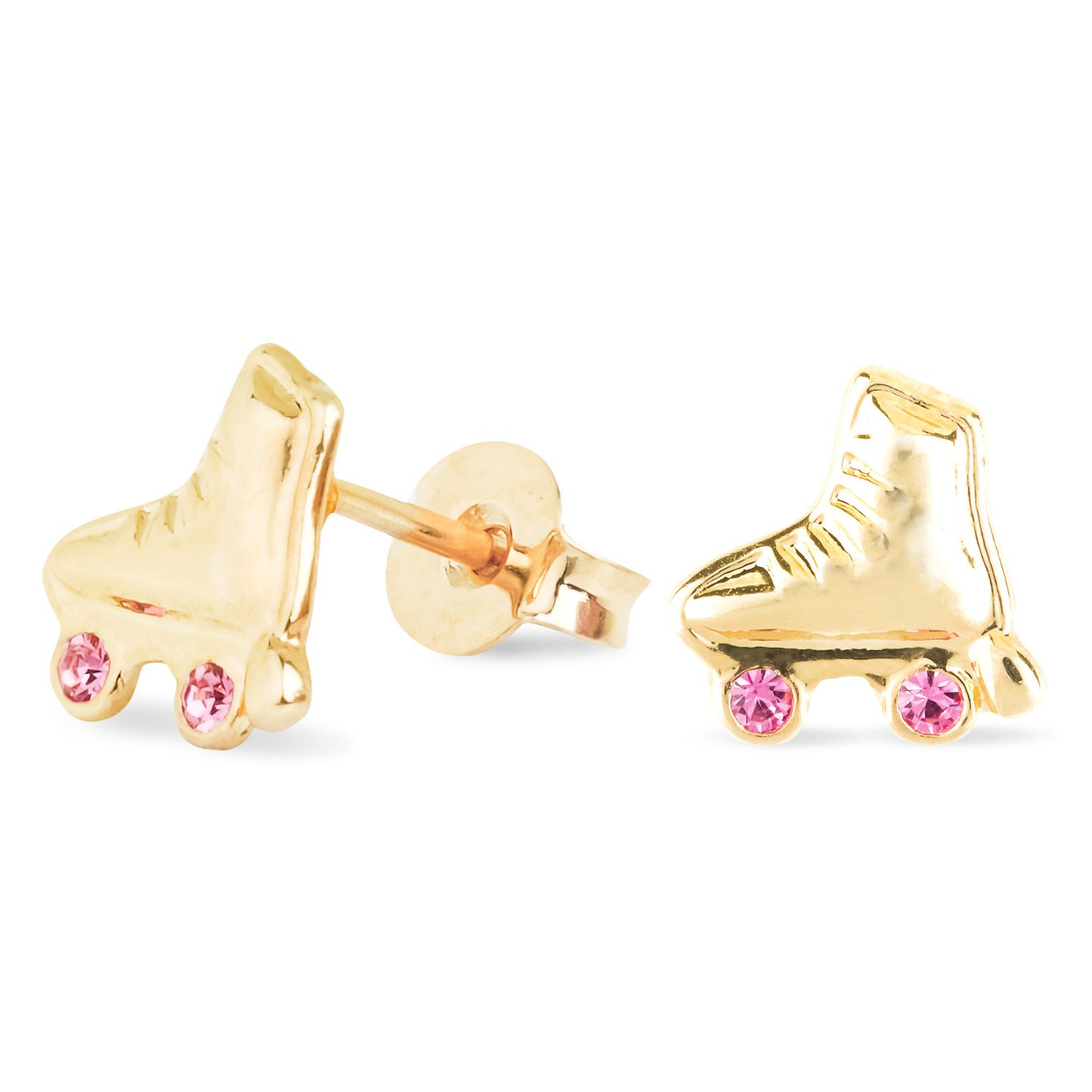 Brinco Infantil Patins com Strass Rosa Ouro