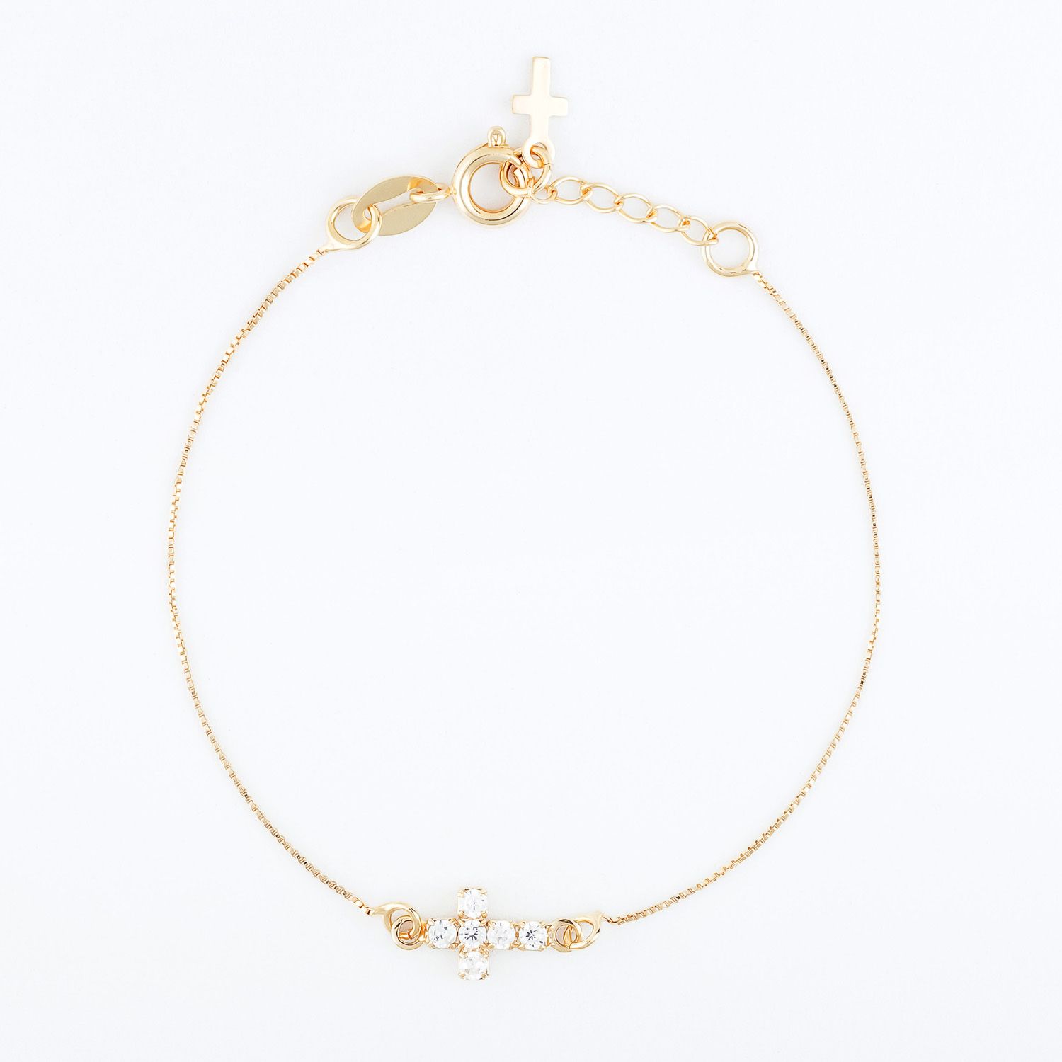 Pulseira Infantil Cruz Cravejada com Zircônia Ouro