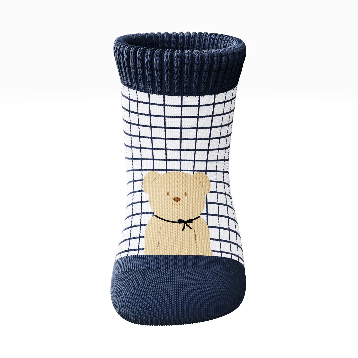 Meia Bebê Ursinho Grid Azul Marinho