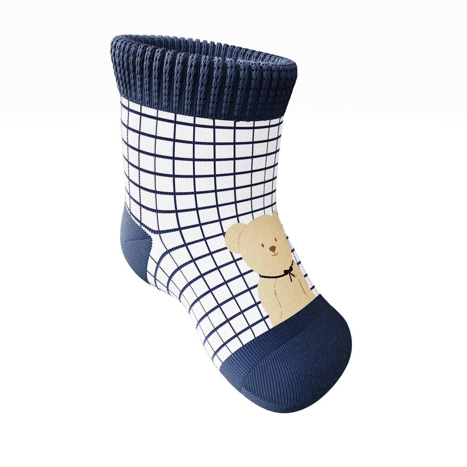 Meia Bebê Ursinho Grid Azul Marinho