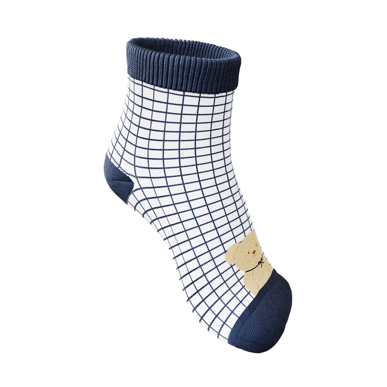 Meia Bebê Ursinho Grid Azul Marinho