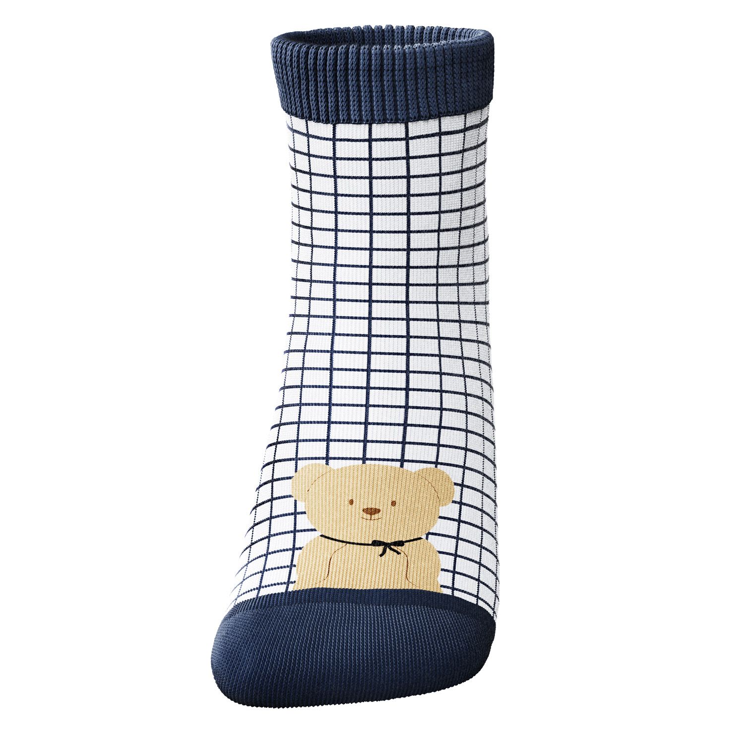 Meia Bebê Ursinho Grid Azul Marinho