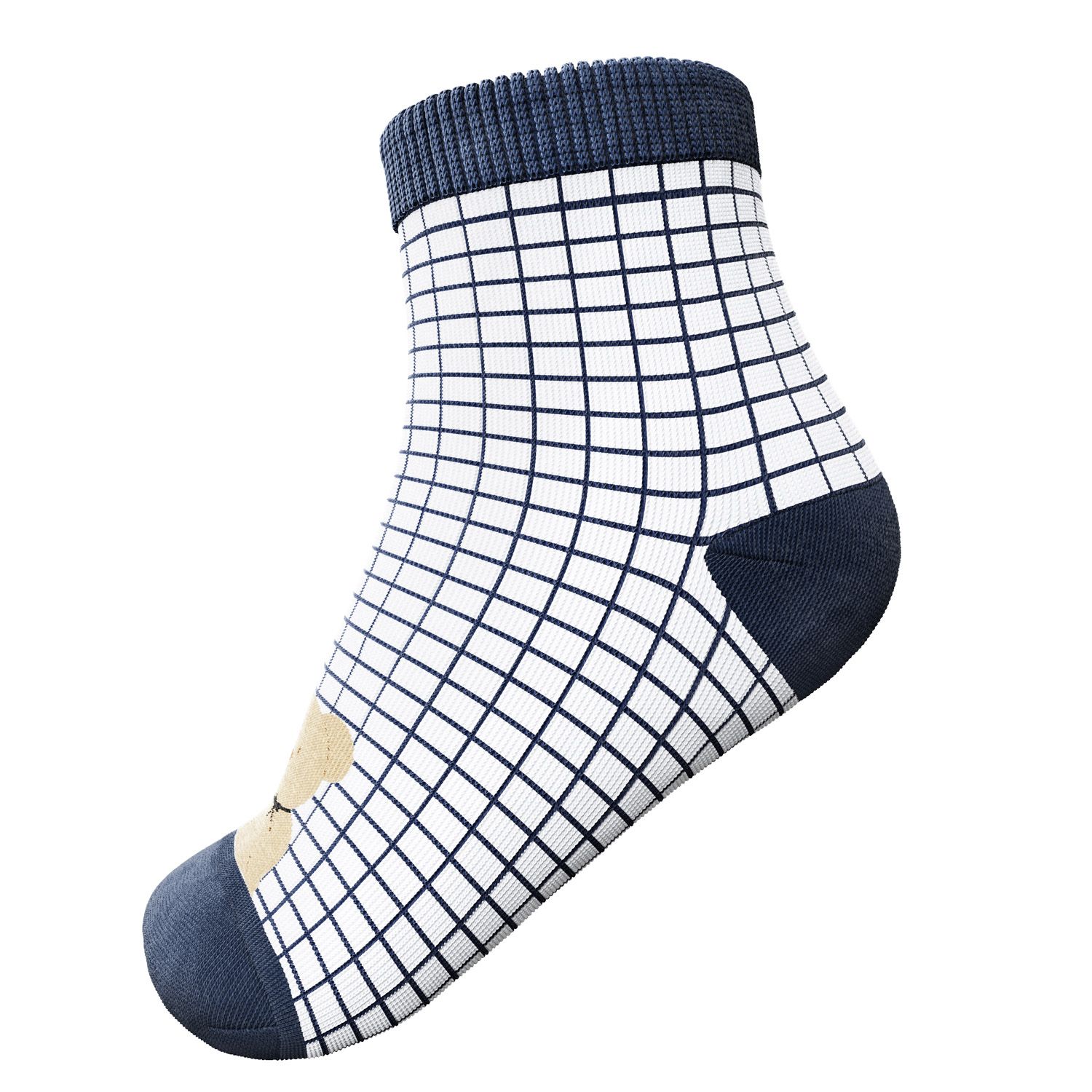 Meia Bebê Ursinho Grid Azul Marinho