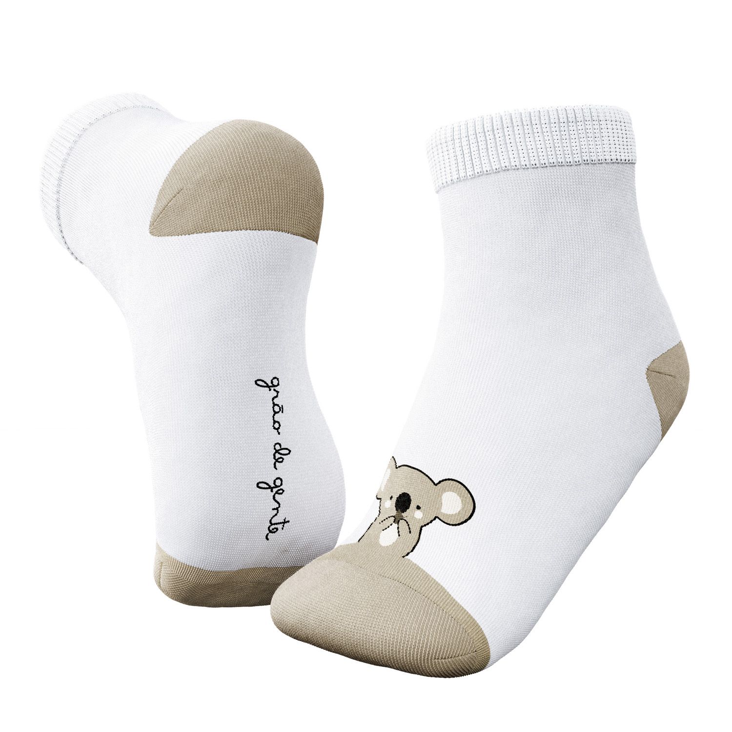 Kit Meia Bebê Tal Pai Tal Filho Trocapé Coala e Folhas Café com Leite 4 Pares Tam 13 ao 20 e 39 ao 43