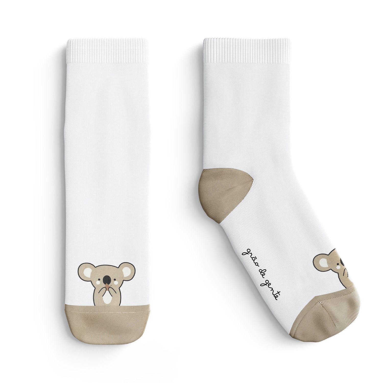 Kit Meia Tal Pai Tal Filhos Trocapé Coala e Folhas Café com Leite 6 Pares Tam 13/20, 25/28 e 39/43