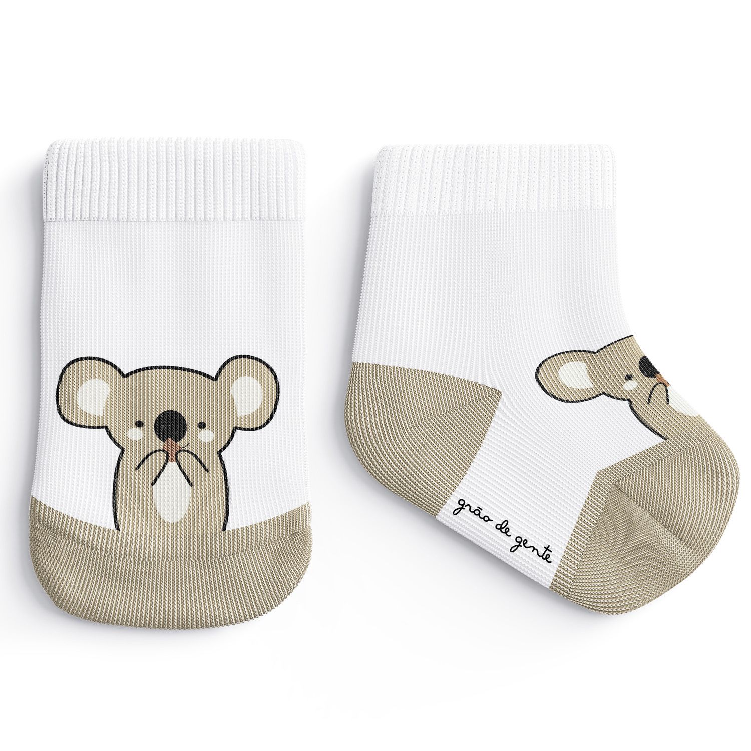 Kit Meia Tal Pai Tal Filhos Trocapé Coala e Folhas Café com Leite 6 Pares Tam 13/20, 25/28 e 39/43