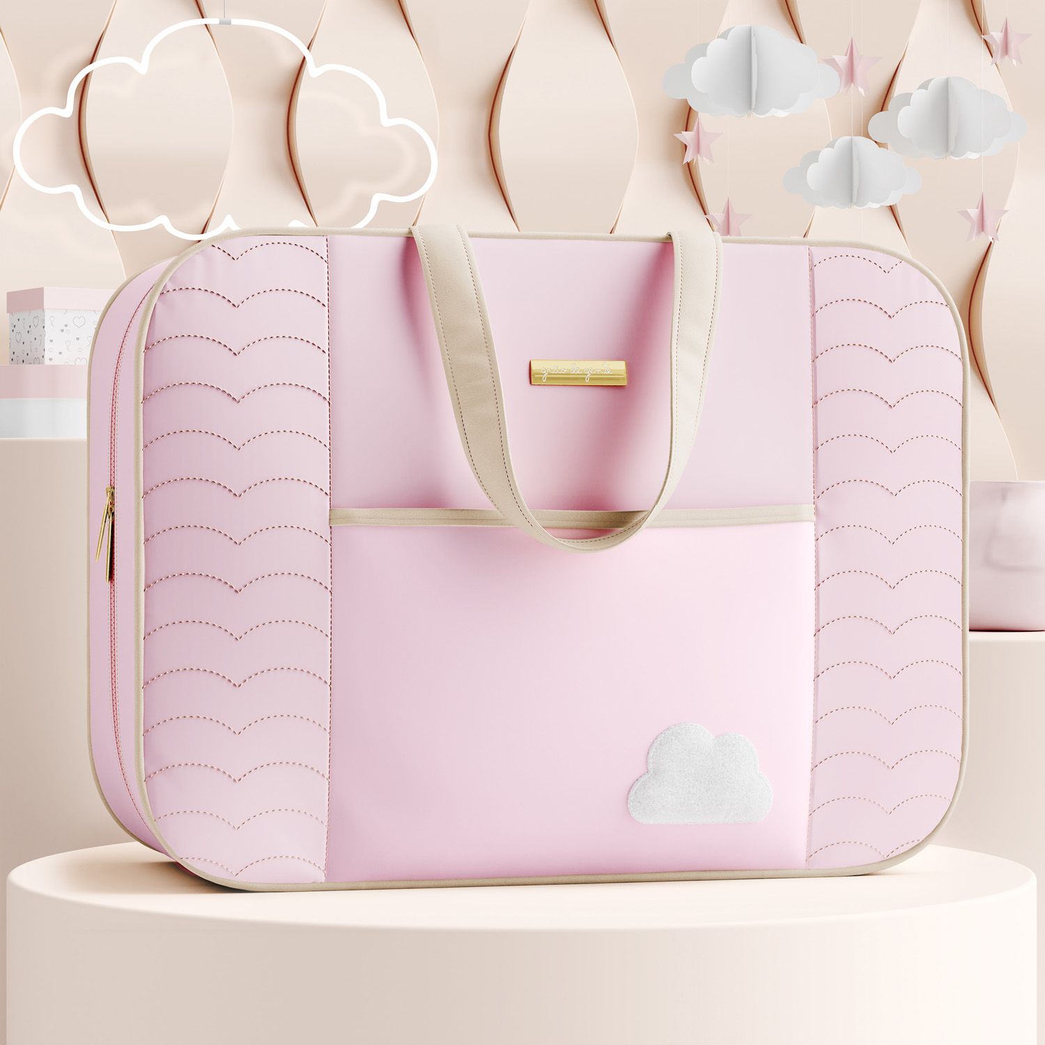 Mala Maternidade Nuvem Rosa 48cm