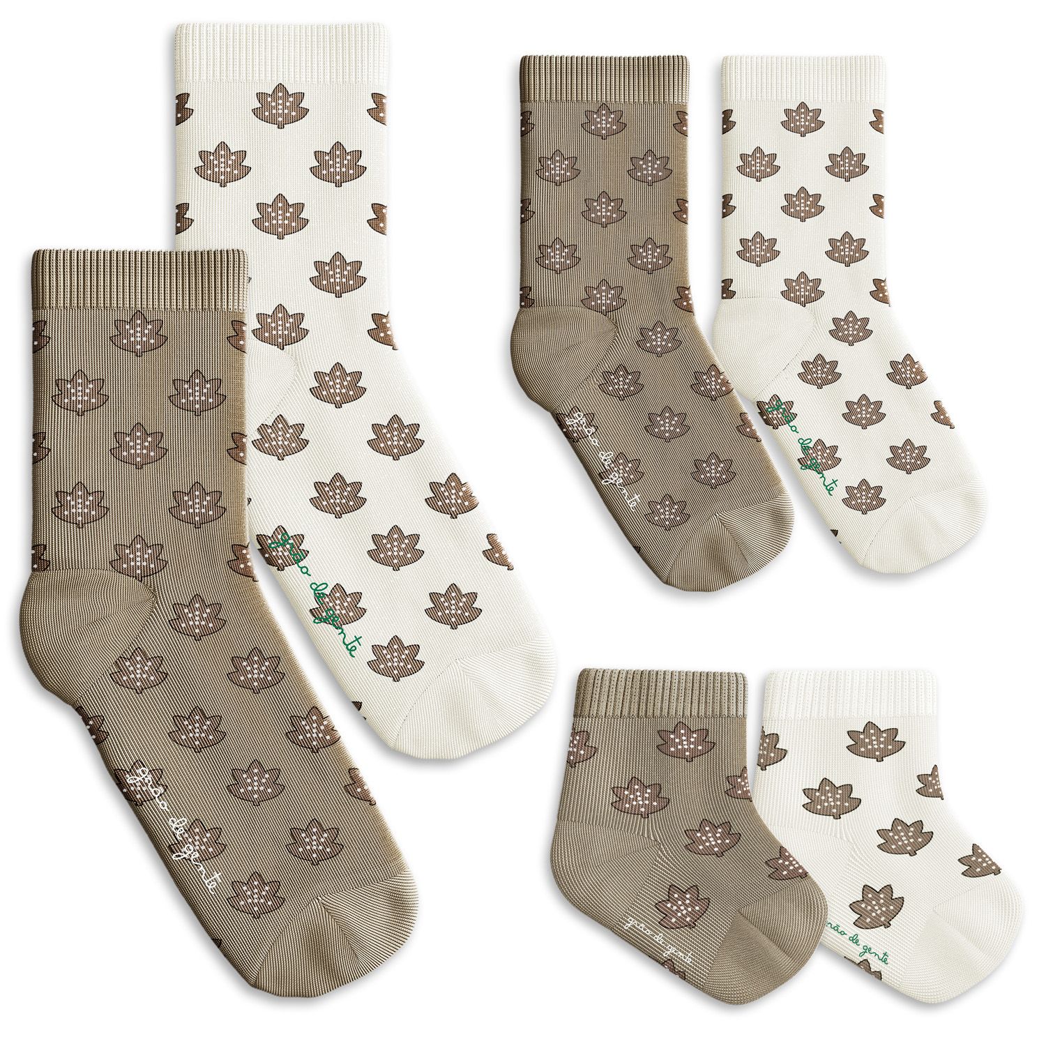 Kit Meia Tal Pai Tal Filhos Trocapé Folhas de Outono 6 Pares Tam 13/20, 25/28 e 39/43 — imagem 1 de 9