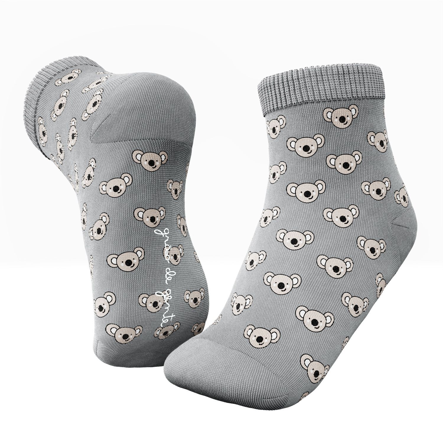 Kit Meia Tal Pai Tal Filhos Trocapé Coala e Folhas Cinza 6 Pares Tam 13/20, 25/28 e 39/43