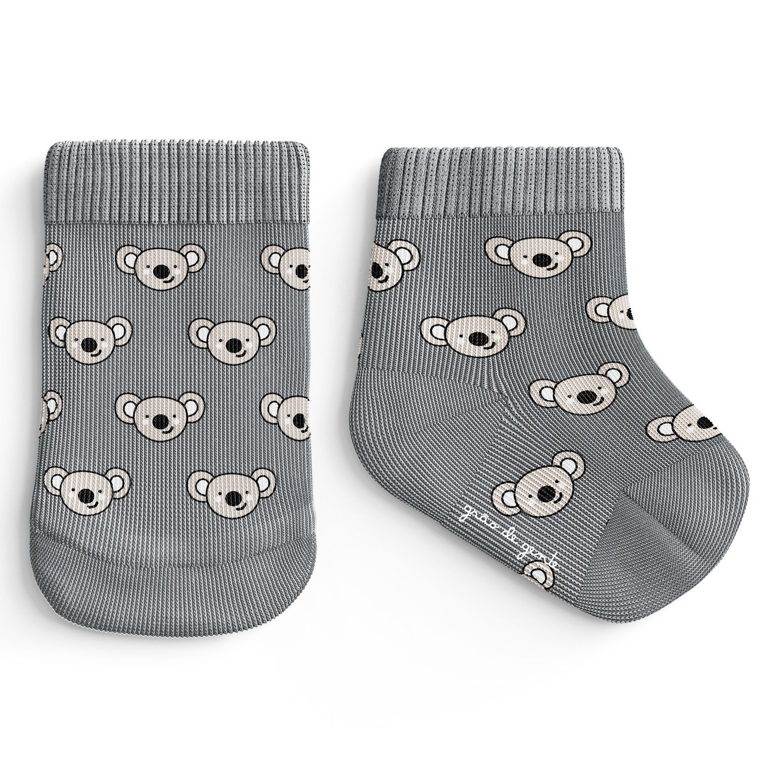 Kit Meia Bebê Tal Pai Tal Filho Trocapé Coala e Folhas Cinza e Off White 4 Pares Tam 13/20 e 39/43