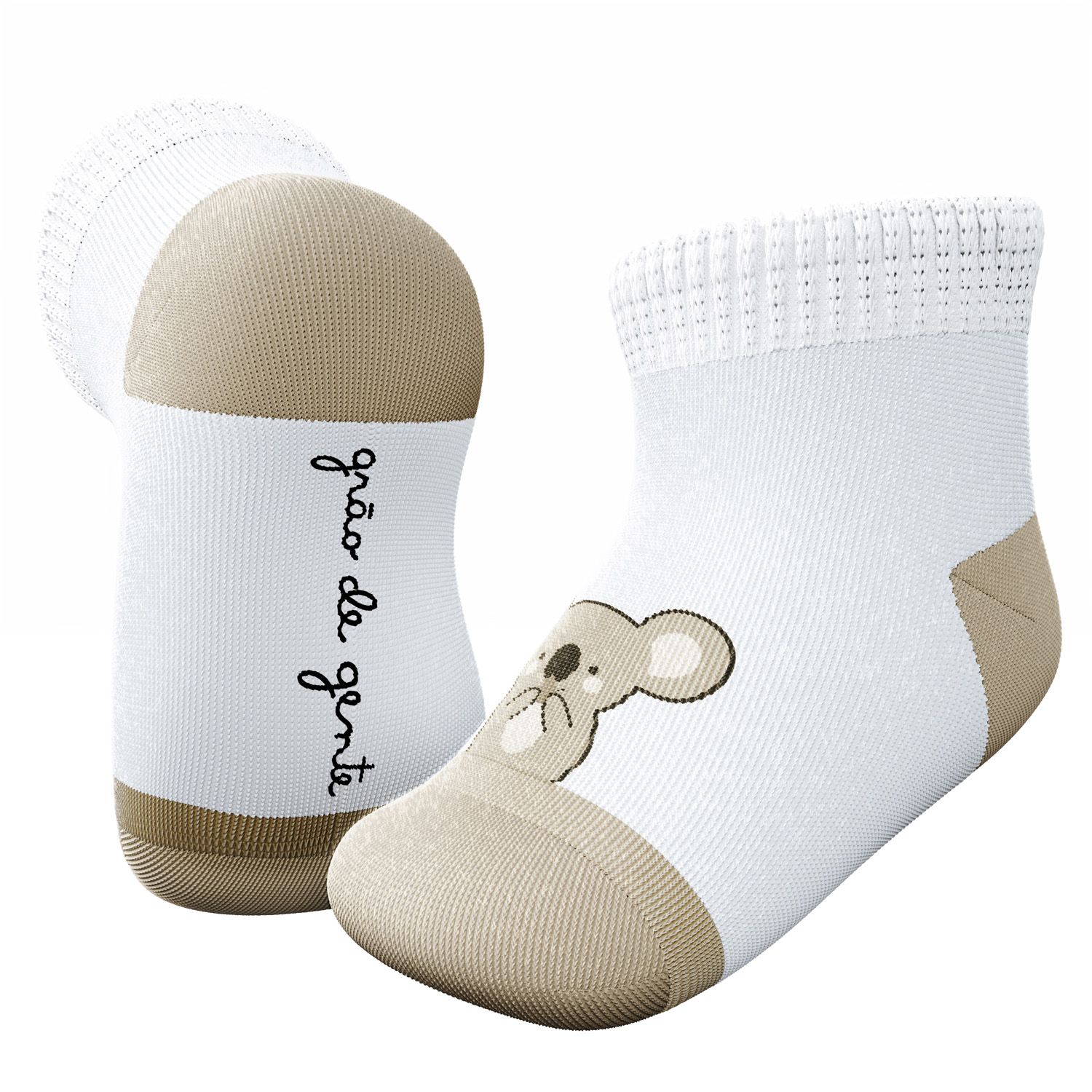 Kit Meia Bebê Coala e Folhas Bege 2 Pares