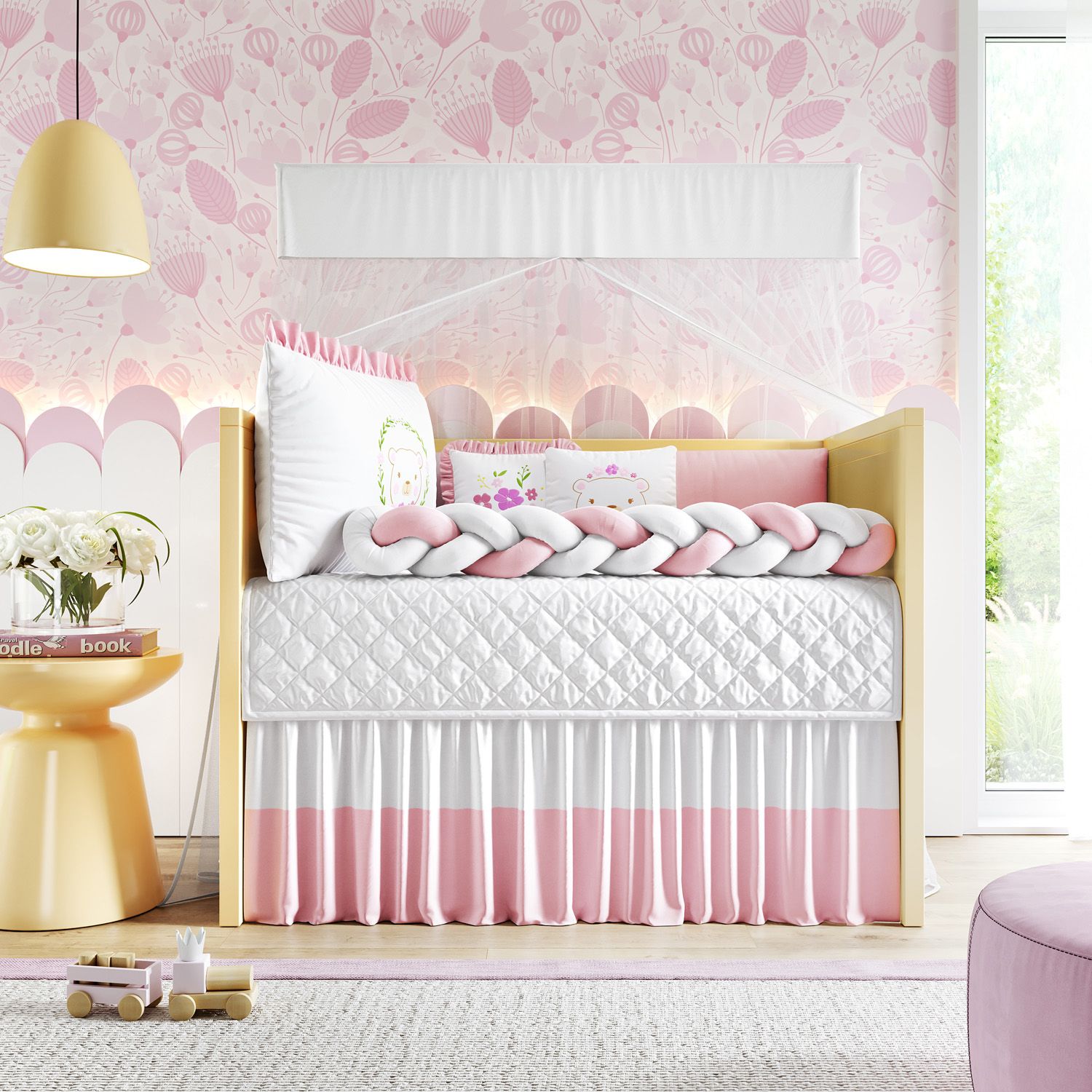 Kit Berço Trança Ursinha Lady Rosa