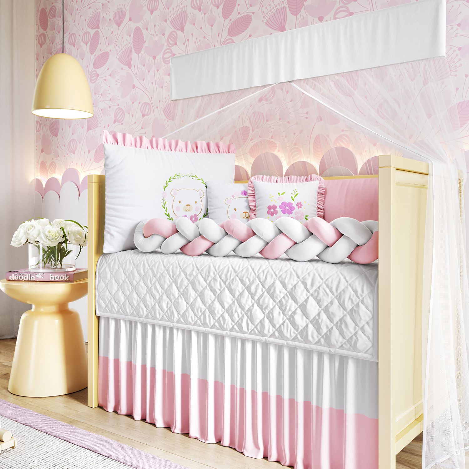 Kit Berço Trança Ursinha Lady Rosa