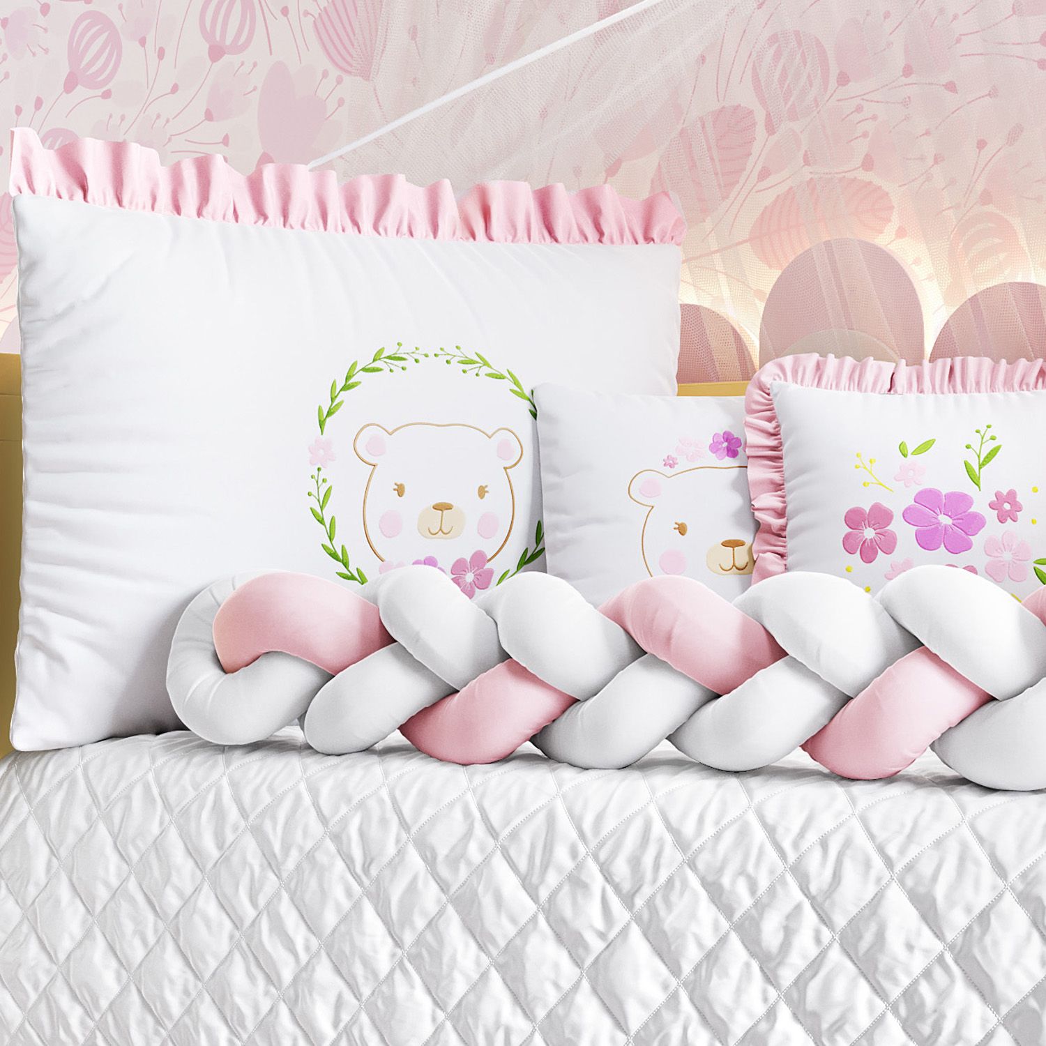 Kit Berço Trança Ursinha Lady Rosa