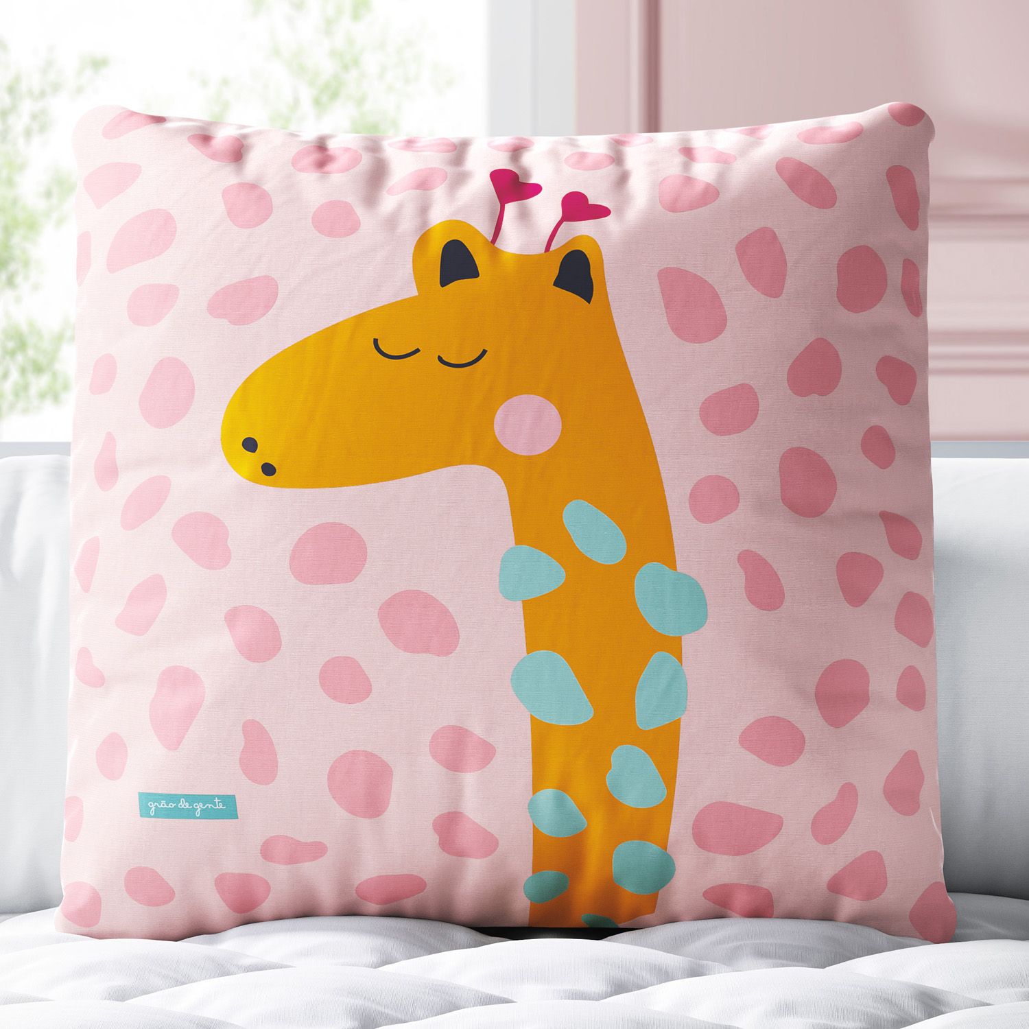 Almofada Quadrada Girafa Animal Print Rosa 30cm