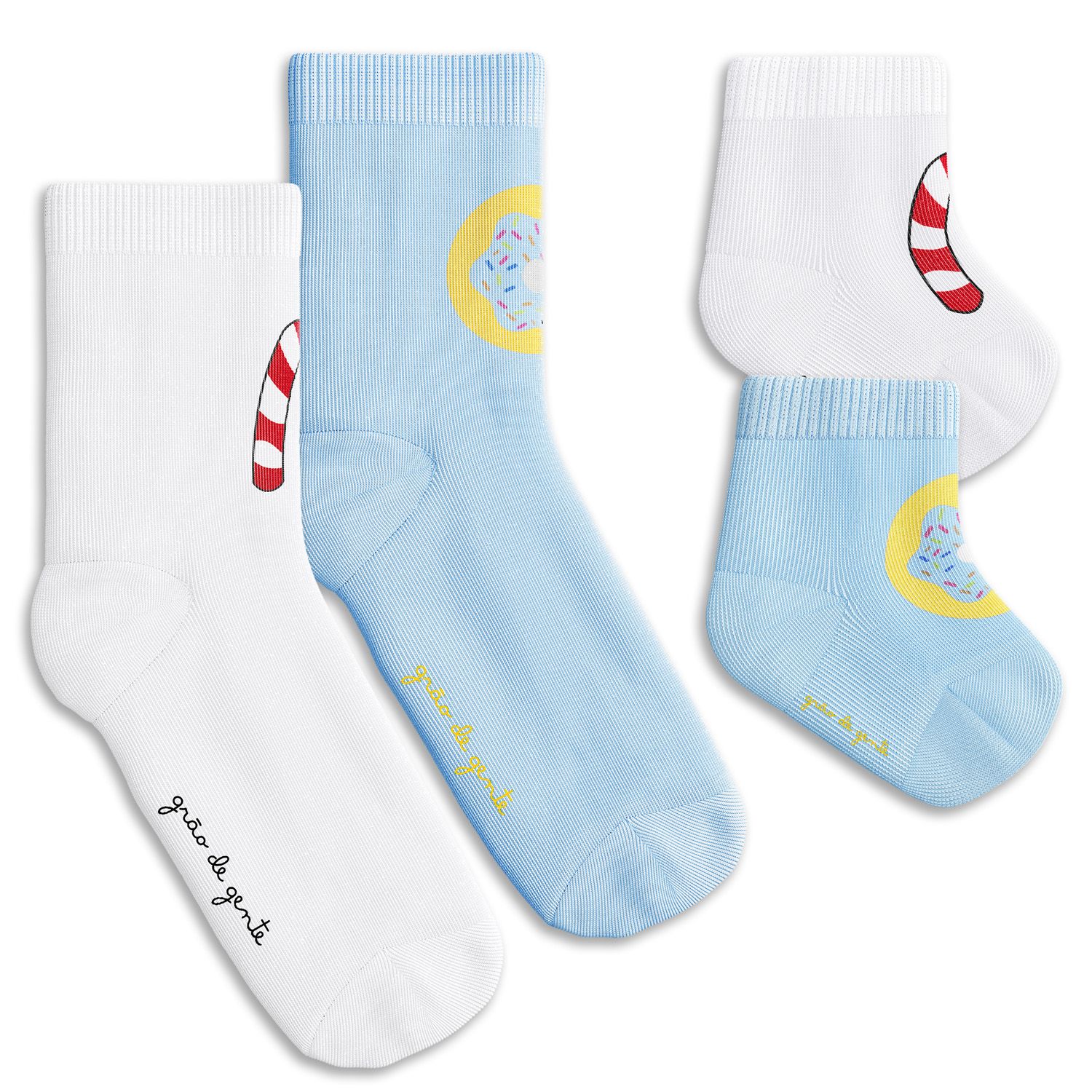 Kit Meia Bebê Tal Pai Tal Filho Trocapé Pirulito e Donuts Azul 4 Pares