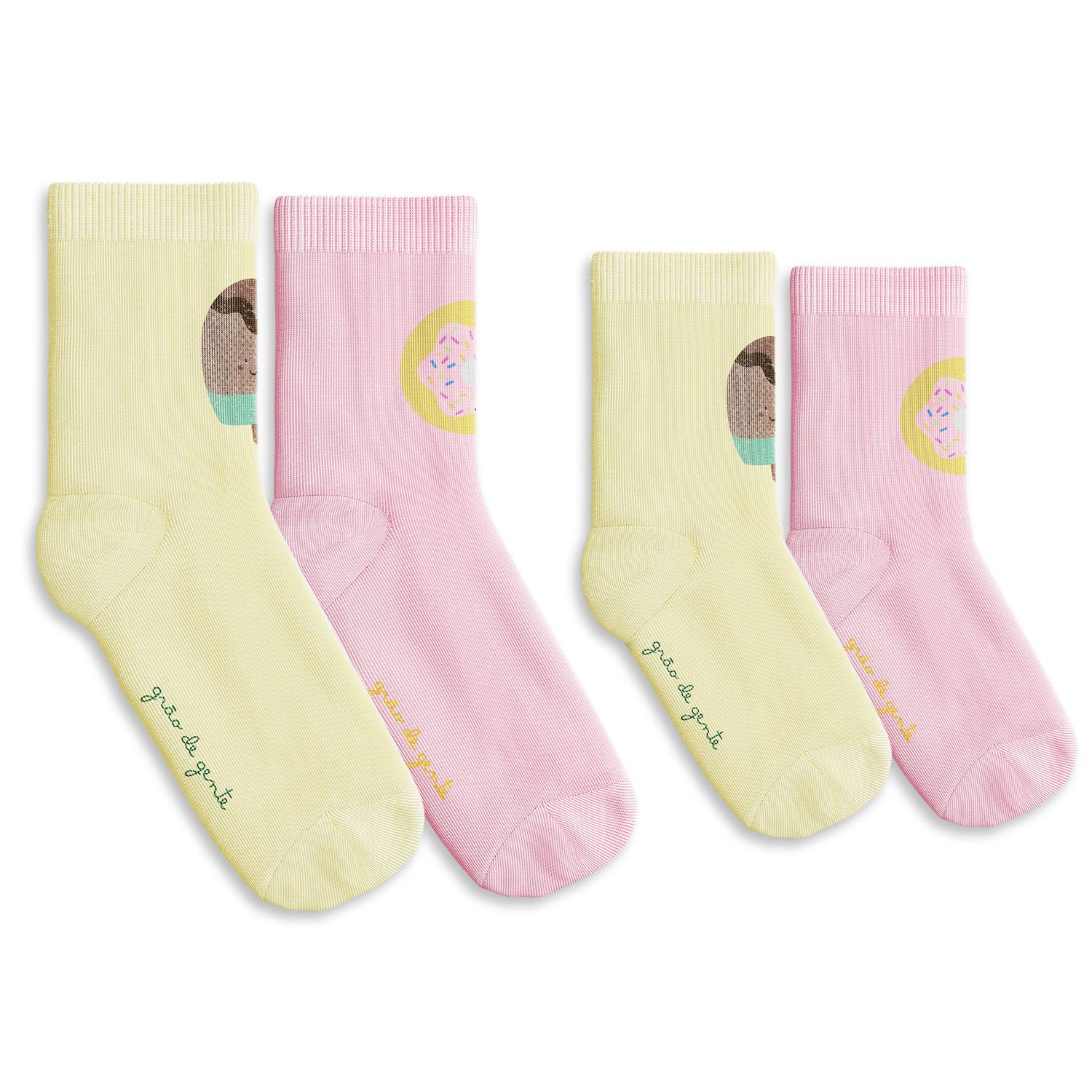 Kit Meia Infantil Tal Mãe Tal Filha Trocapé Picolé e Donuts Rosa 4 Pares