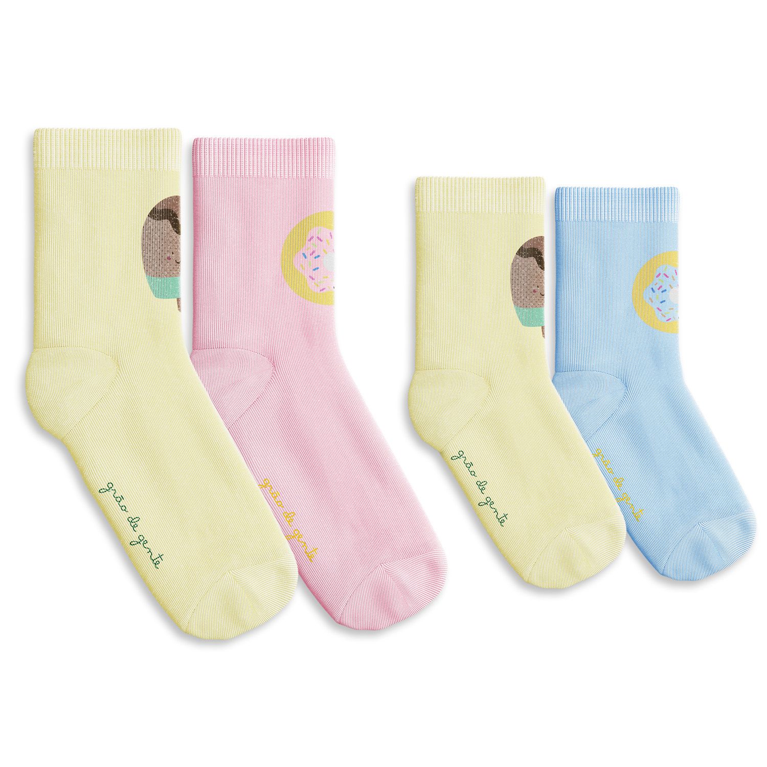 Kit Meia Infantil Tal Mãe Tal Filho Trocapé Picolé e Donuts Rosa e Azul 4 Pares