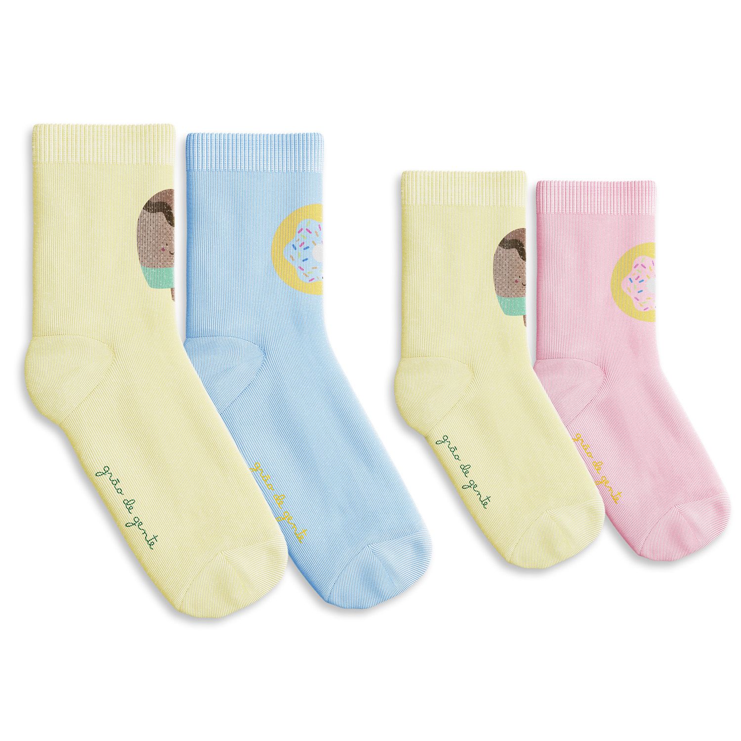 Kit Meia Infantil Tal Pai Tal Filha Trocapé Picolé e Donuts Azul e Rosa 4 Pares