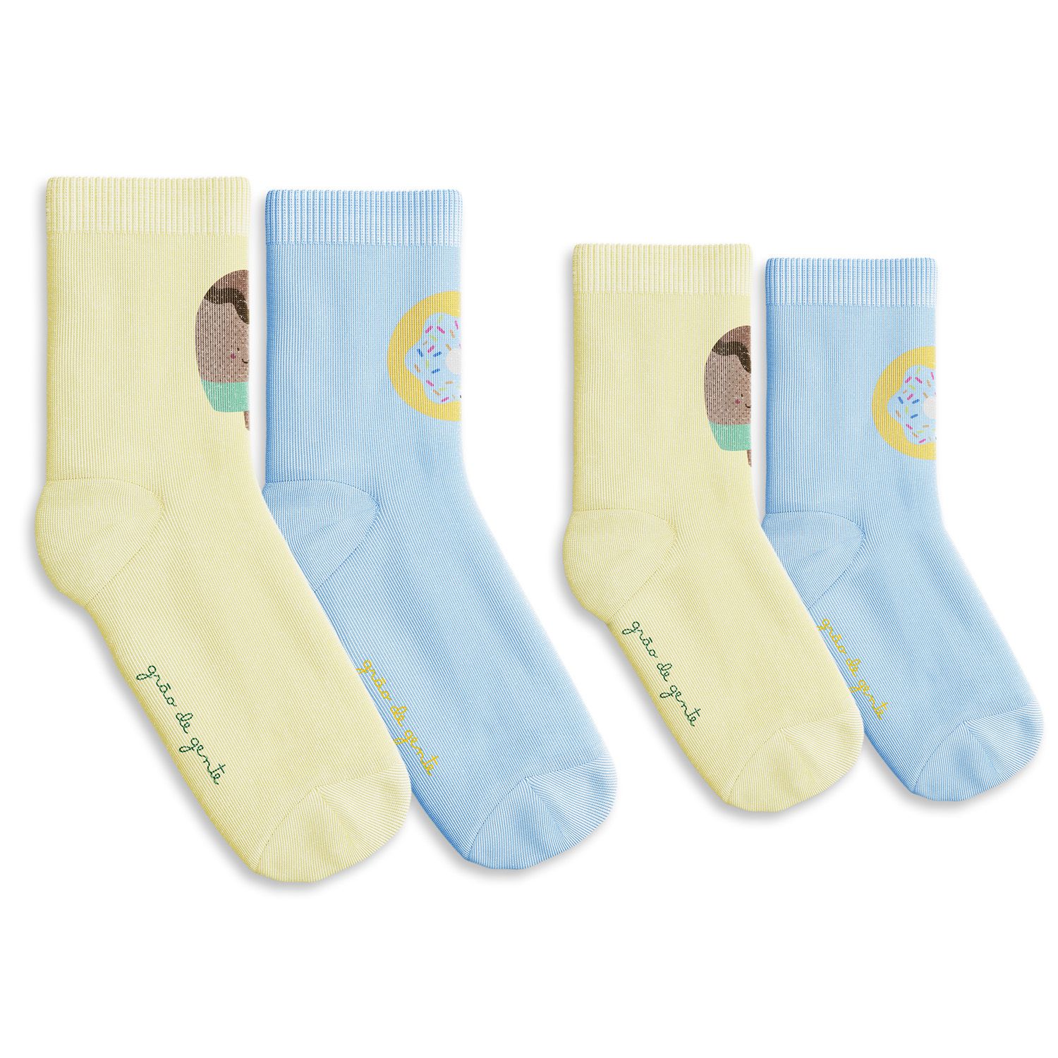 Kit Meia Infantil Tal Pai Tal Filho Trocapé Picolé e Donuts Azul 4 Pares