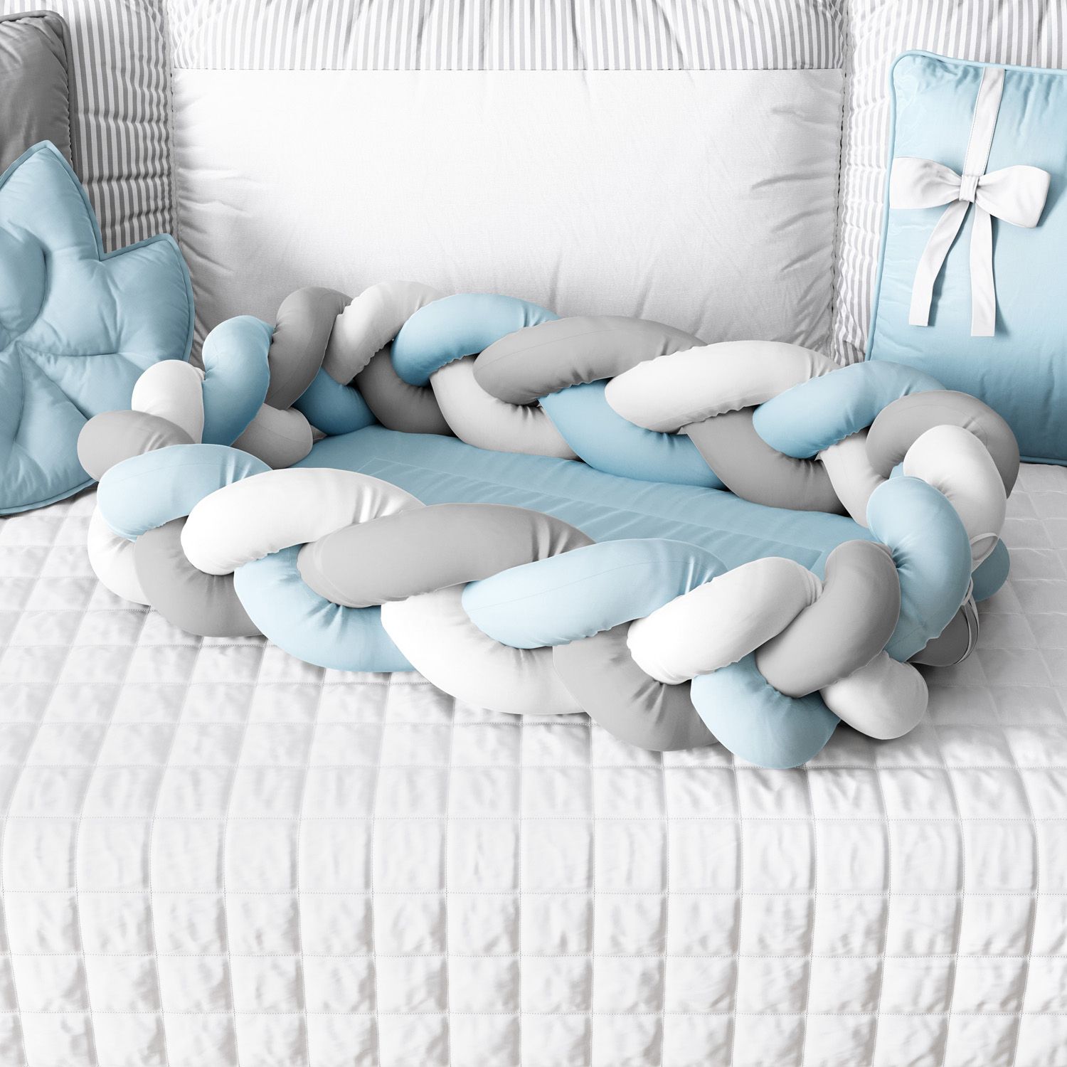 Ninho para Bebê Trança com Mosquiteiro Rosa e Cinza 80cm