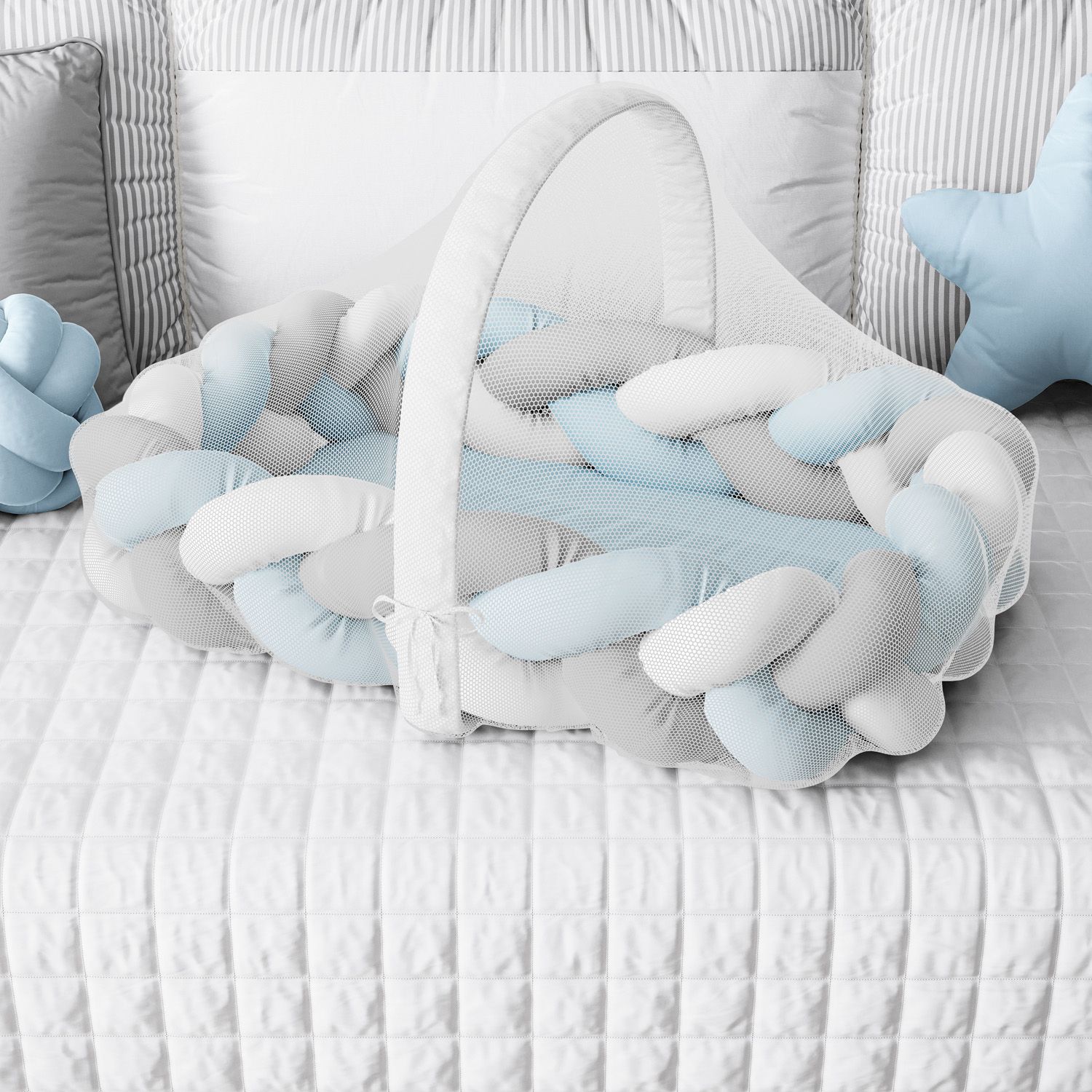 Ninho para Bebê Trança com Mosquiteiro Rosa e Cinza 80cm