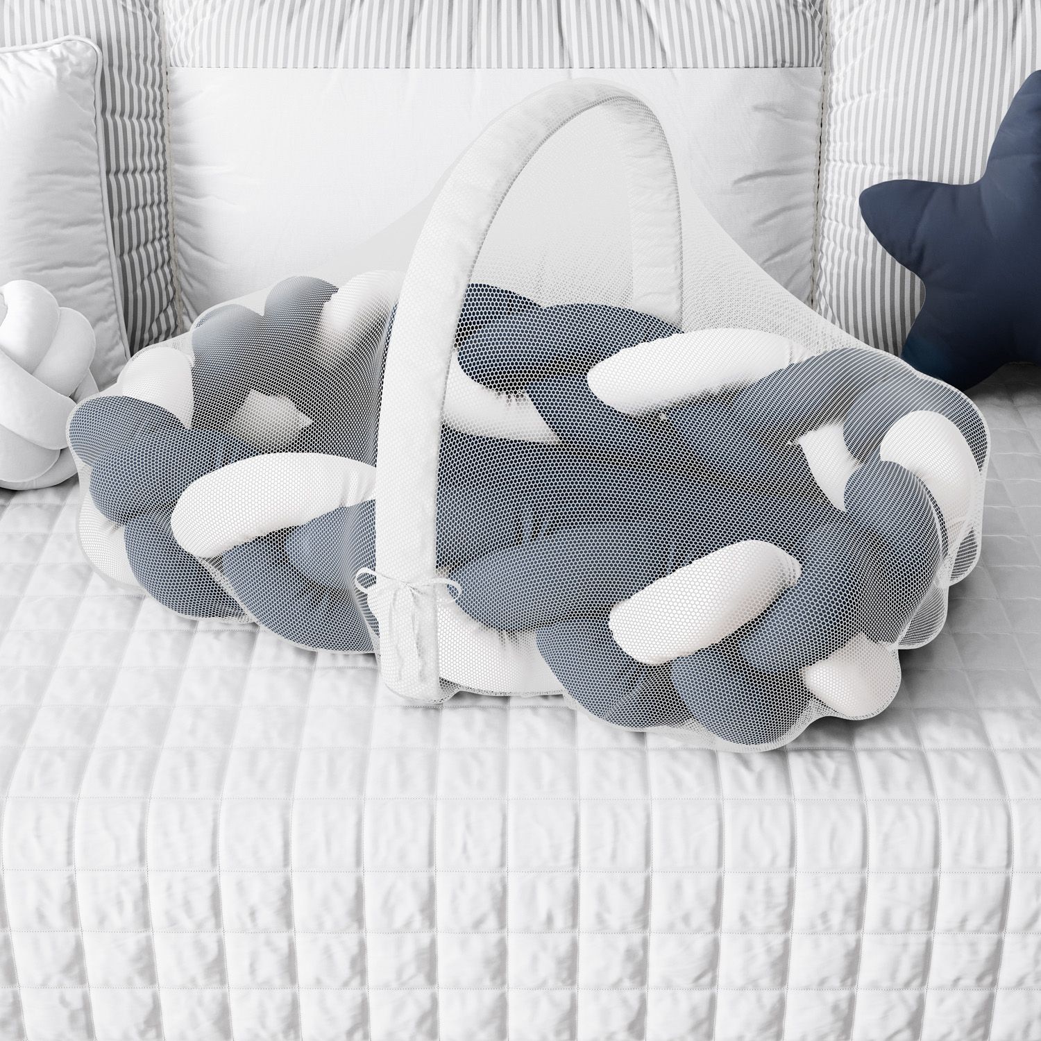 Ninho para Bebê Trança com Mosquiteiro Rosa e Cinza 80cm