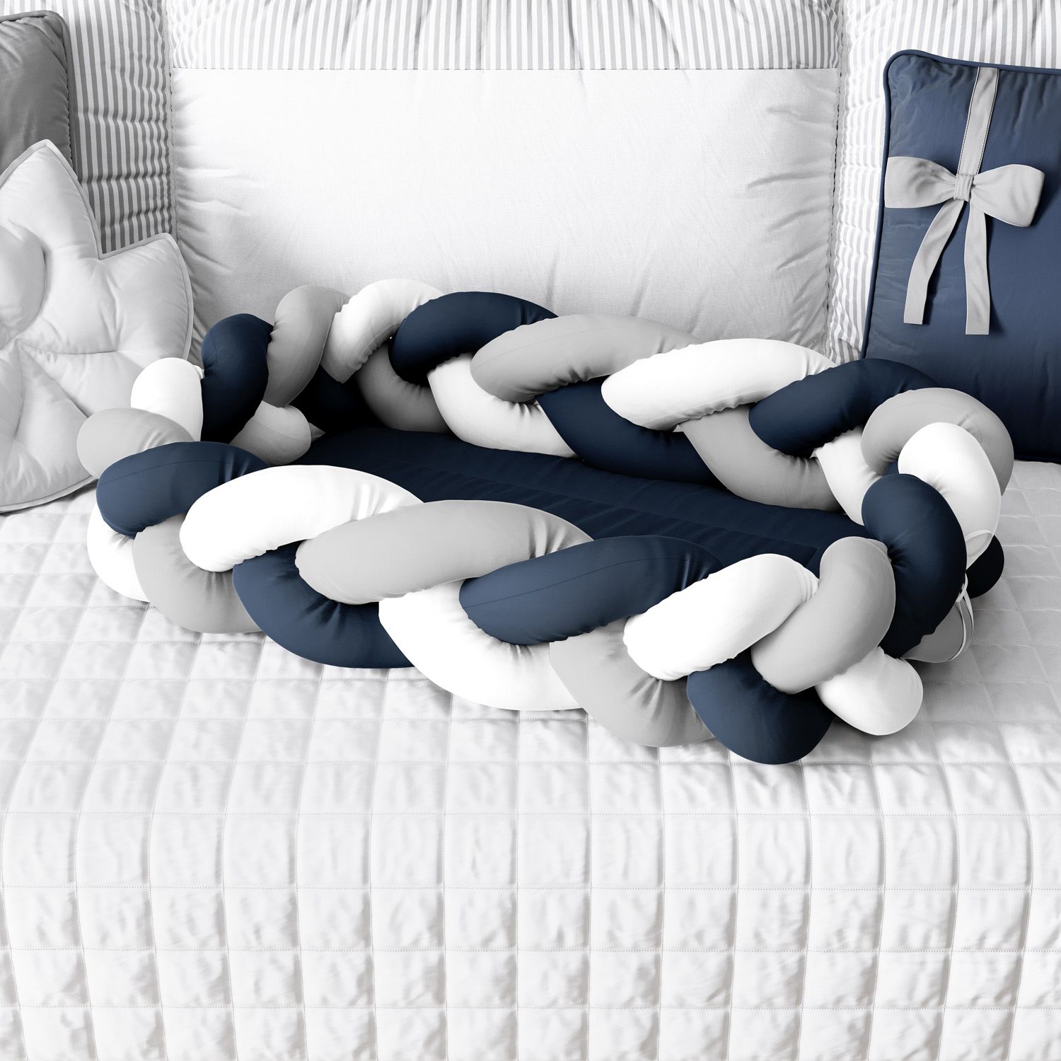 Ninho para Bebê Trança com Mosquiteiro Rosa e Cinza 80cm