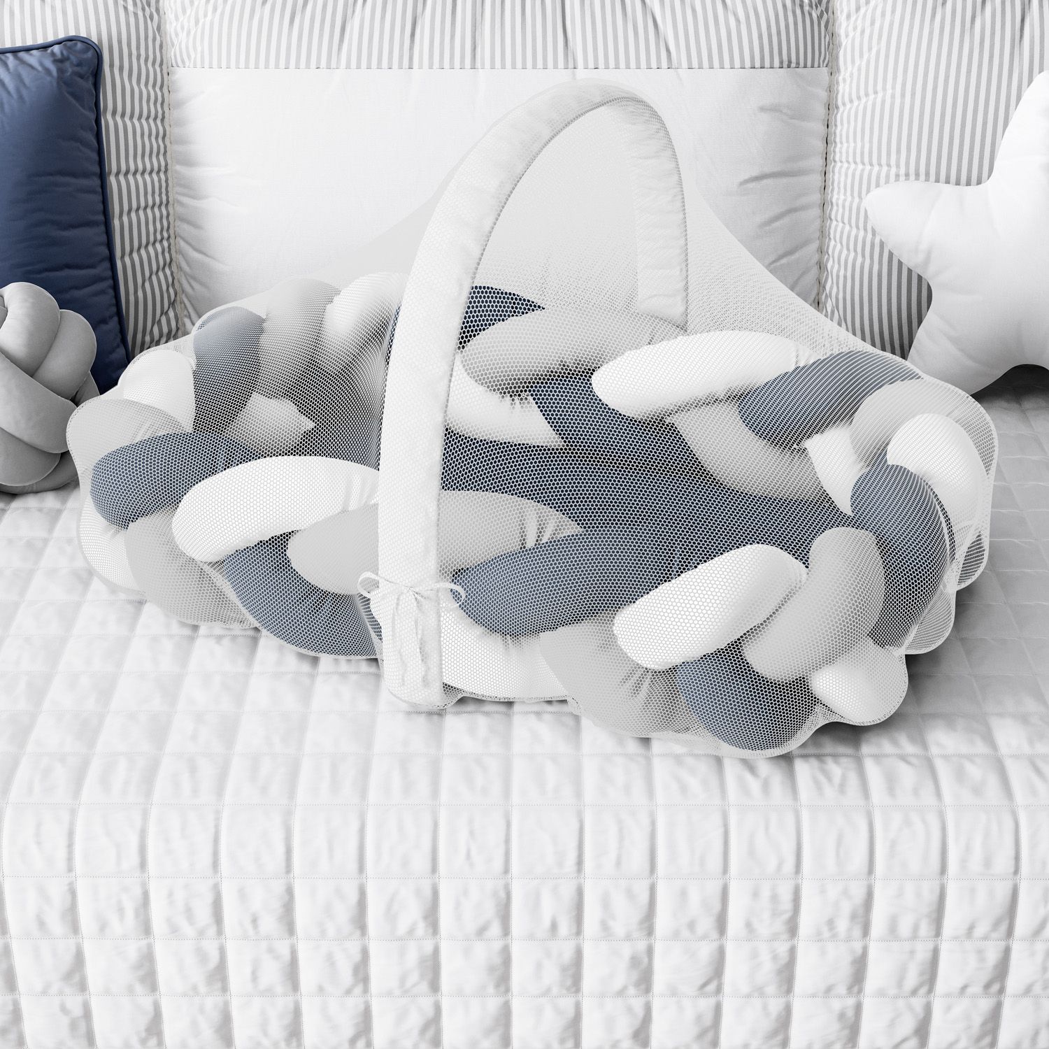 Ninho para Bebê Trança com Mosquiteiro Rosa e Cinza 80cm