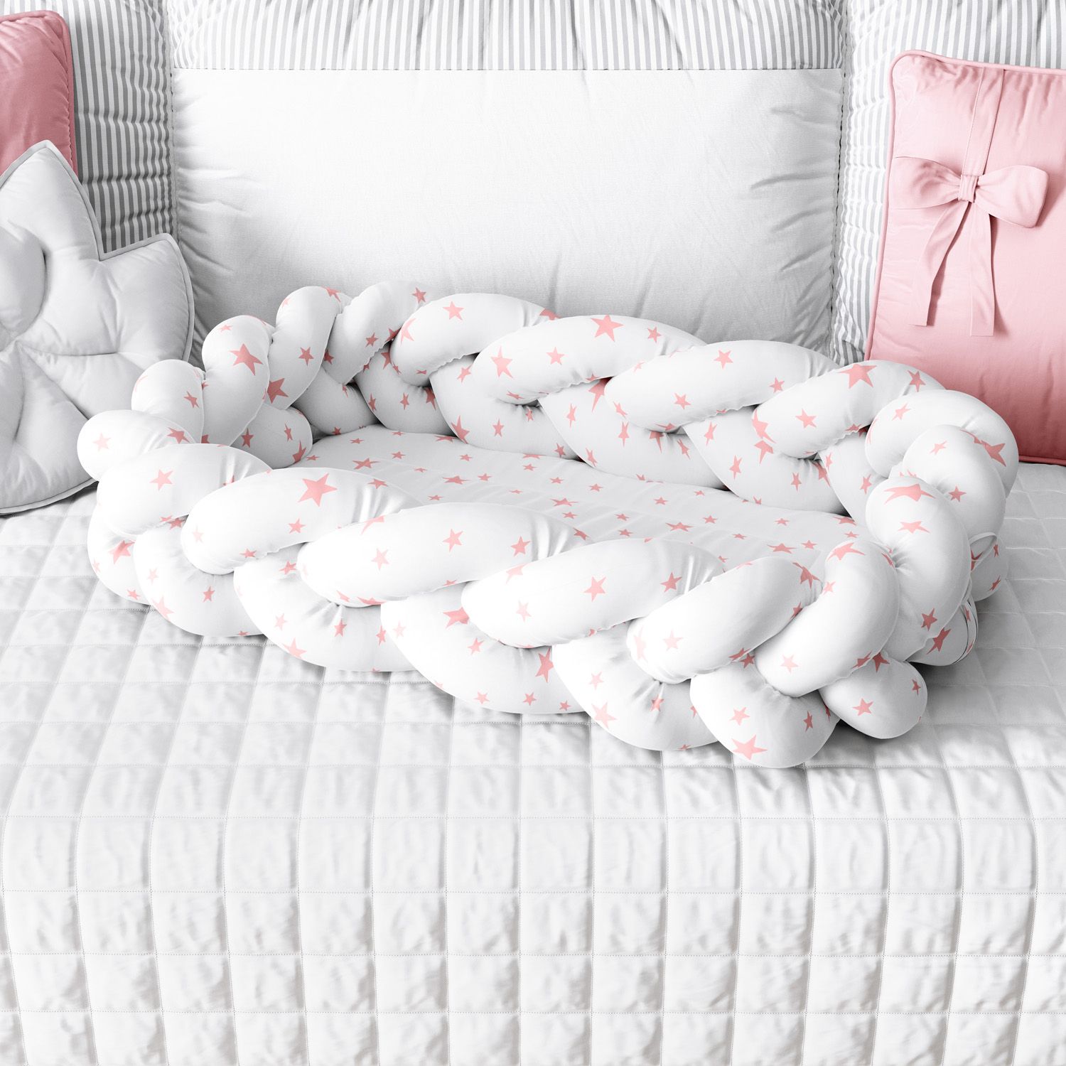 Ninho para Bebê Trança com Mosquiteiro Estrelinhas Rosa 80cm