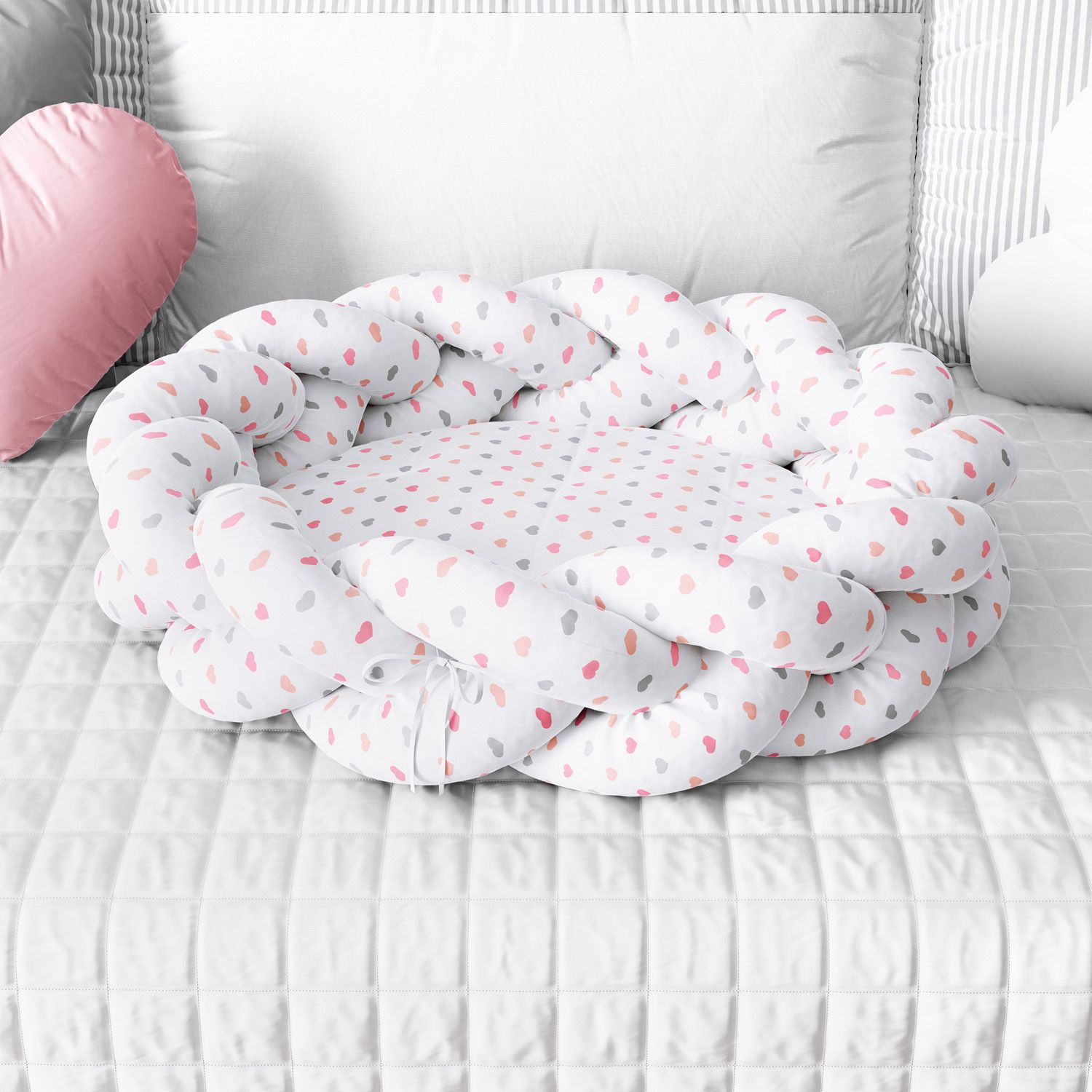 Ninho para Bebê Trança Corações Amarelo 80cm