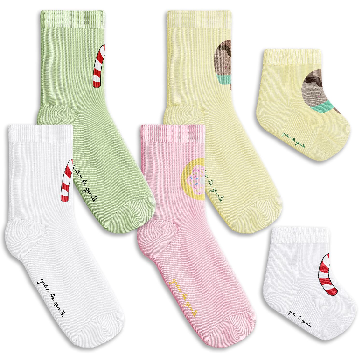 Kit Meia Bebê Família Trocapé Pirulito, Picolé e Donuts Rosa