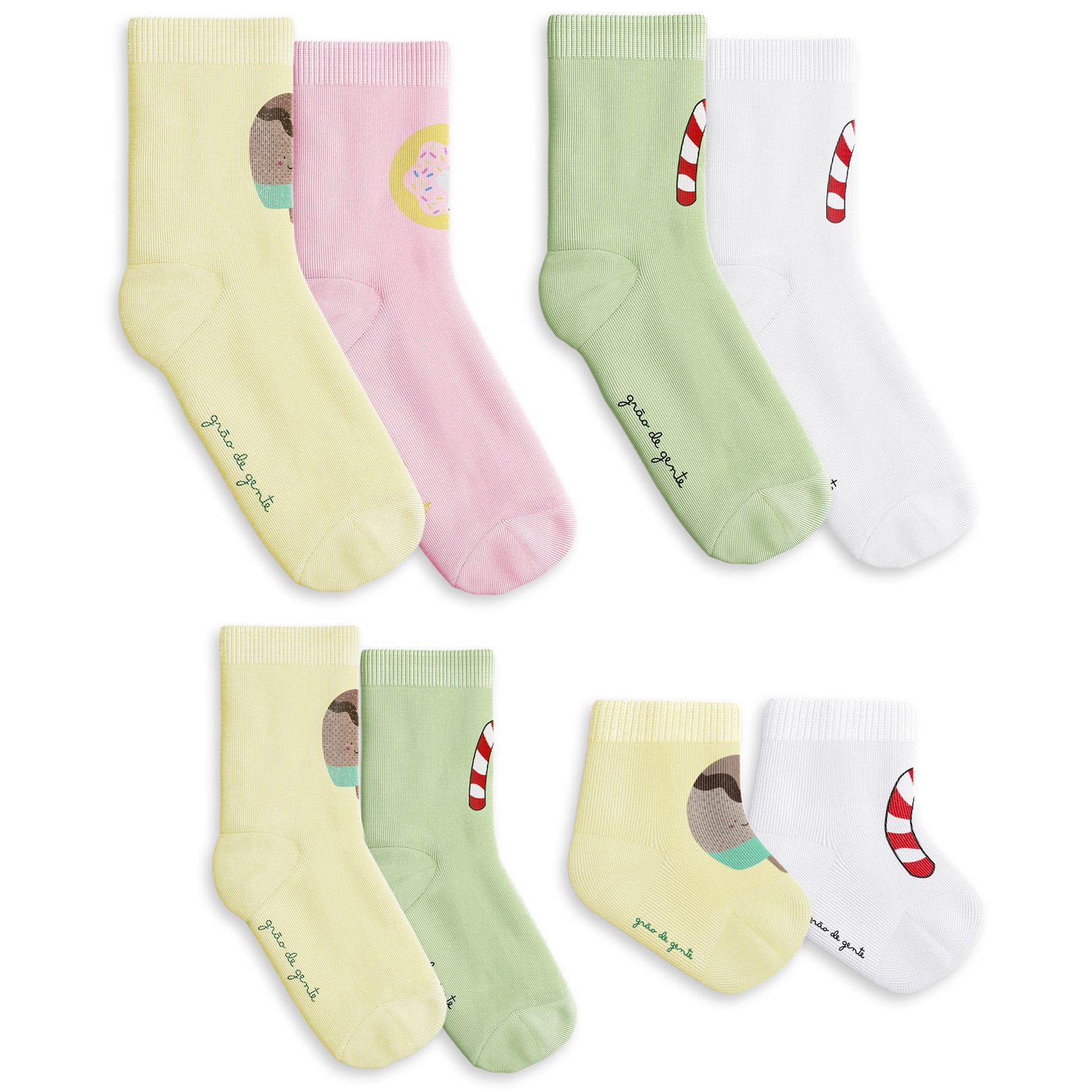 Kit Meia Família Trocapé Pirulito, Picolé e Donuts Rosa 8 Pares