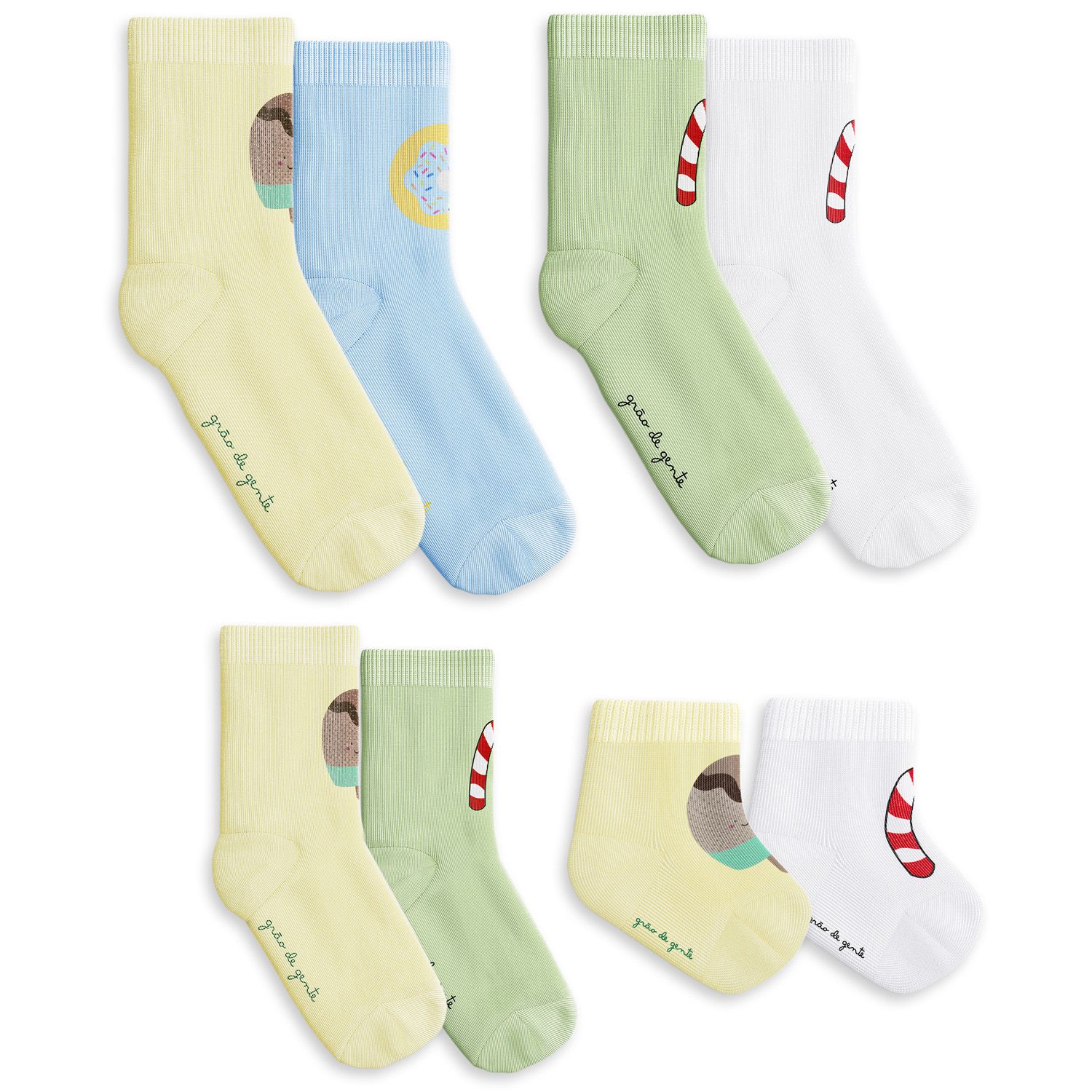 Kit Meia Família Trocapé Pirulito, Picolé e Donuts Azul 8 Pares