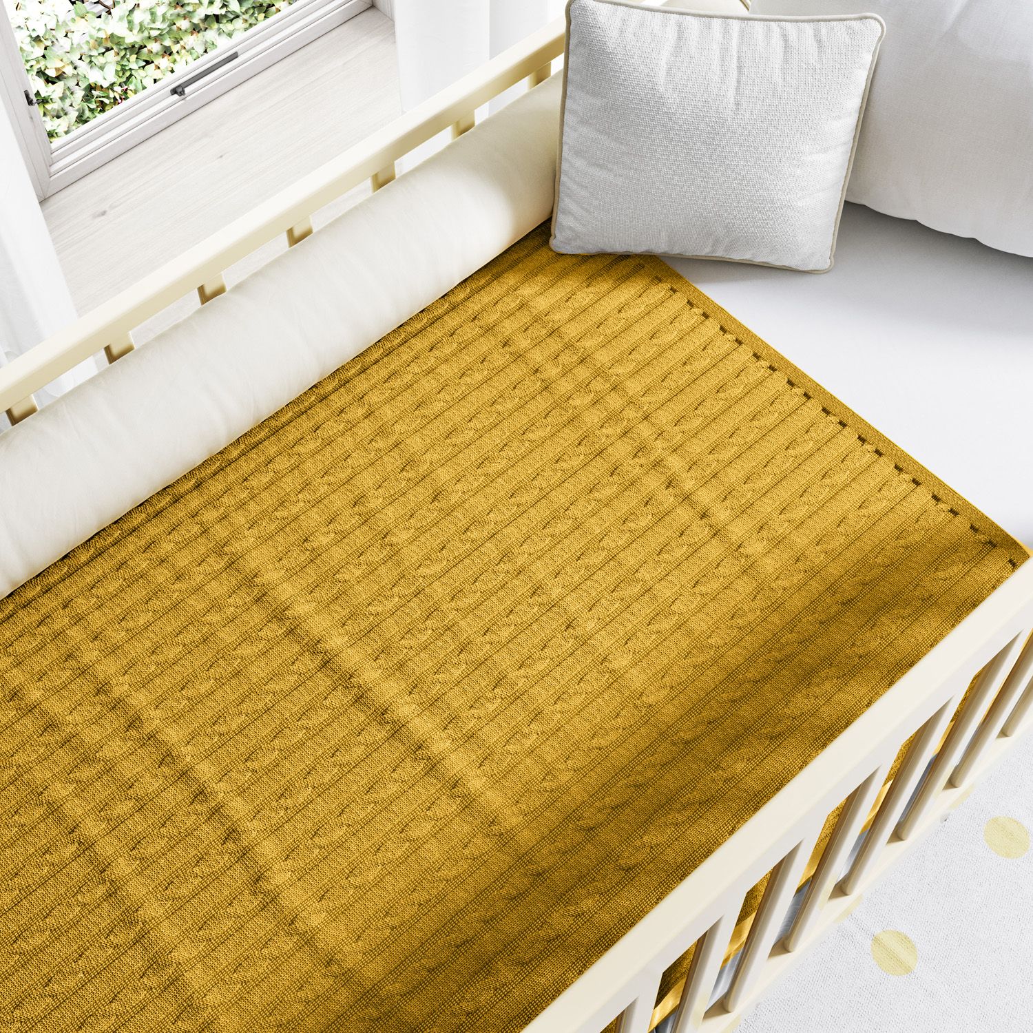 Manta Tricot Trança Amarelo Mostarda 1M