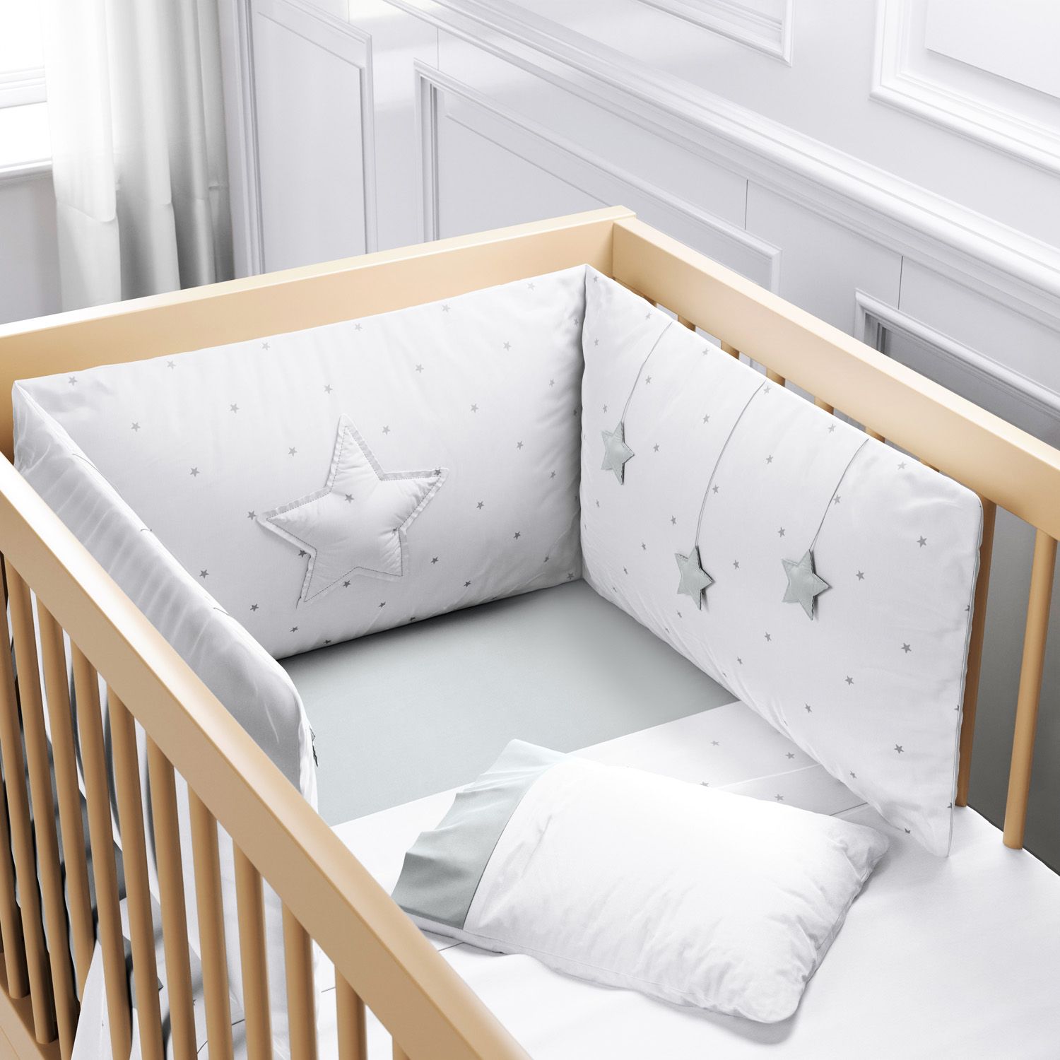 Kit Berço Dobrável 2 em 1 Estrelinha Branco