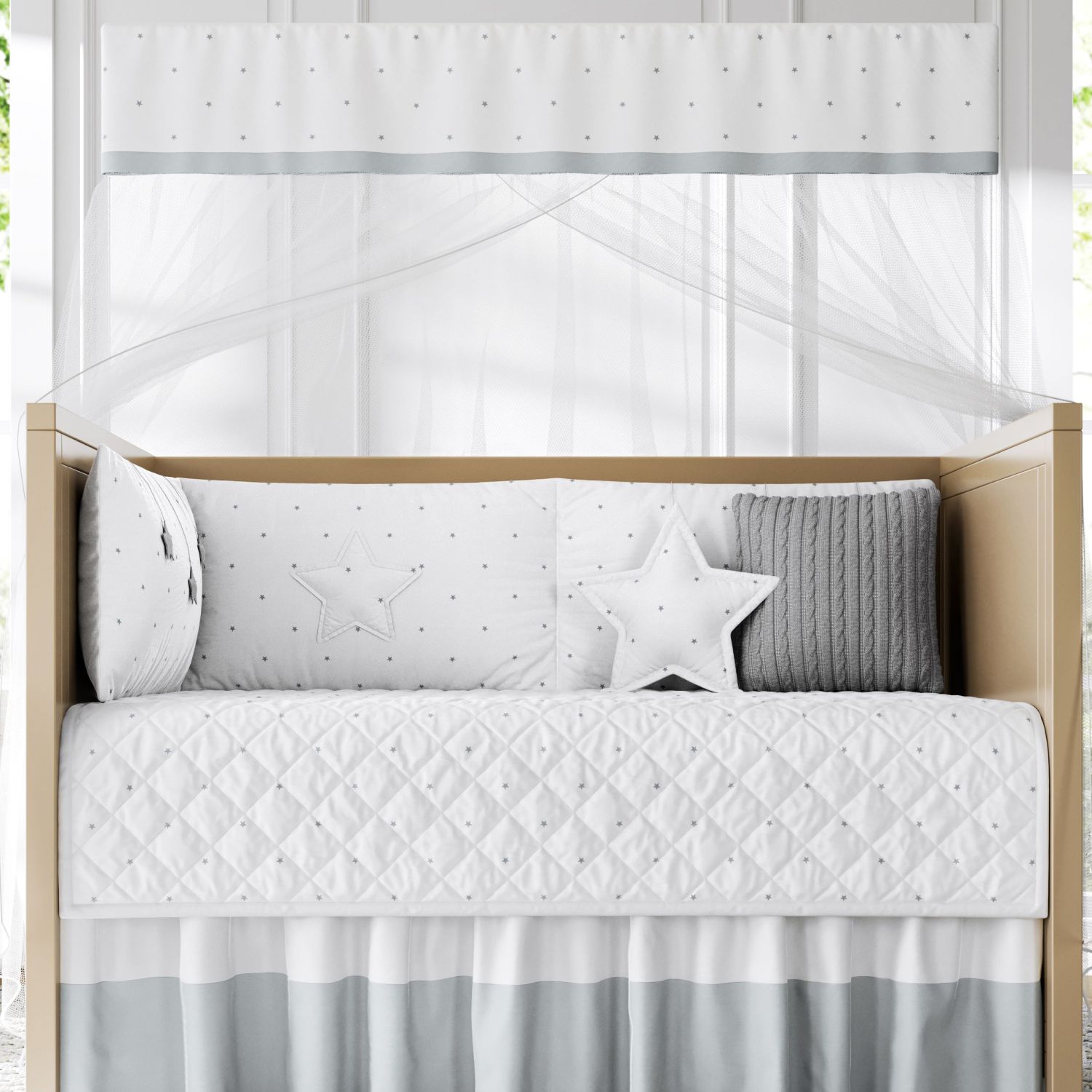 Kit Berço Dobrável 2 em 1 Estrelinha Branco