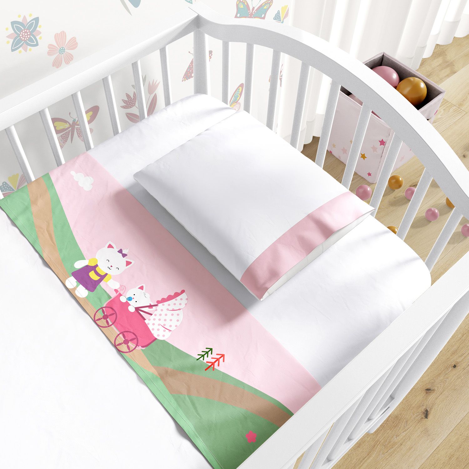 Jogo de Lençol Berço Bebê e Mamãe Gatinhas 3 peças