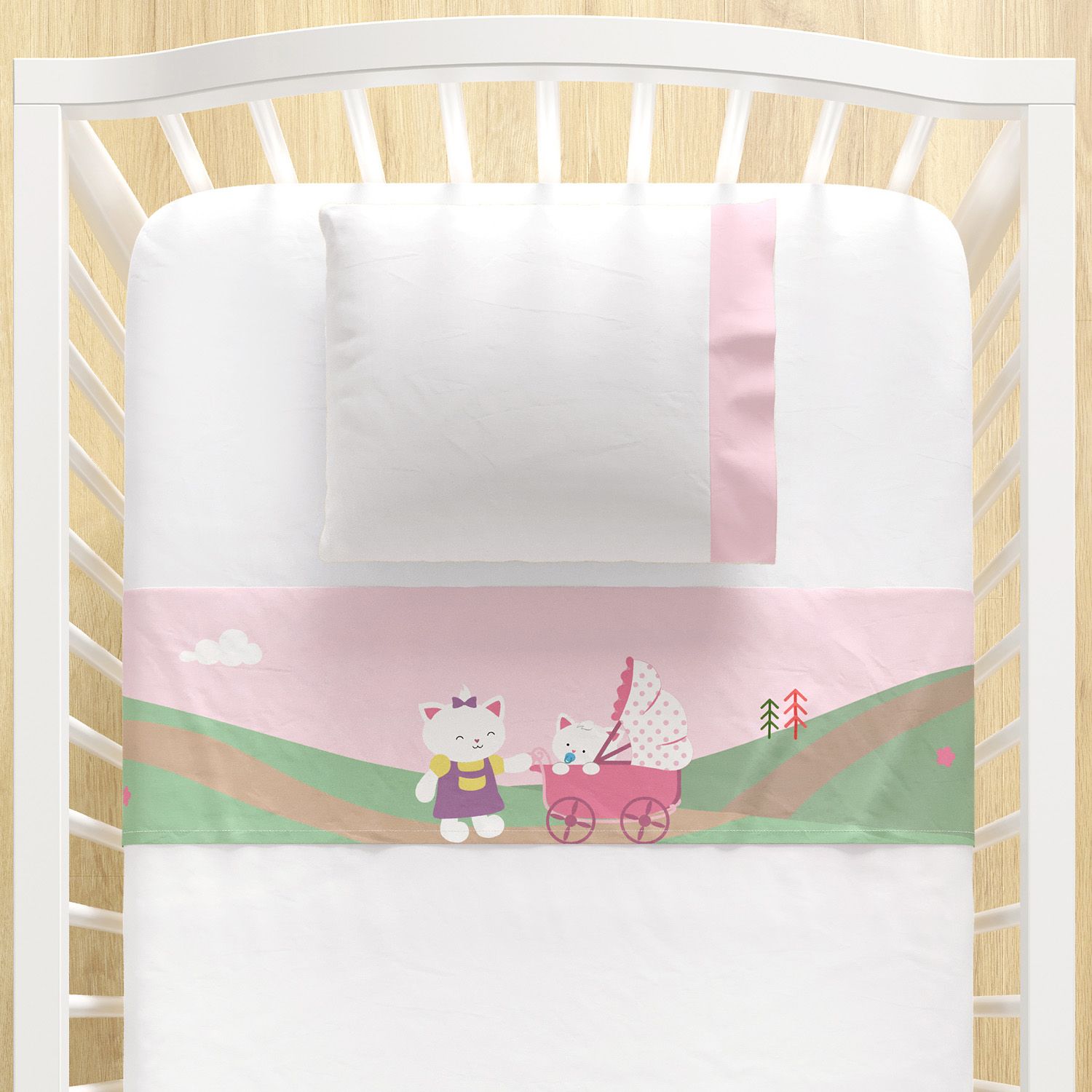 Jogo de Lençol Berço Bebê e Mamãe Gatinhas 3 peças