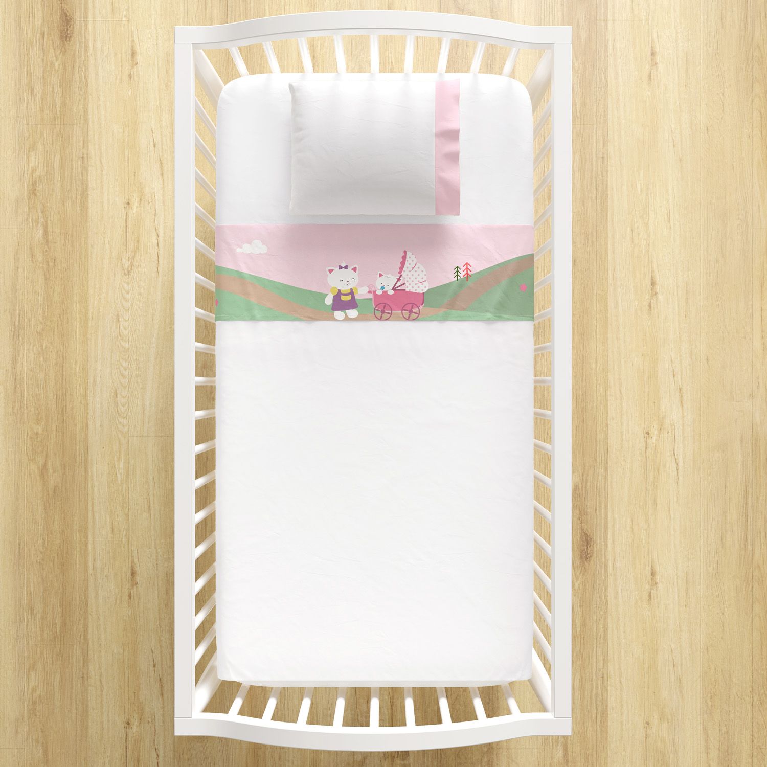 Jogo de Lençol Berço Bebê e Mamãe Gatinhas 3 peças