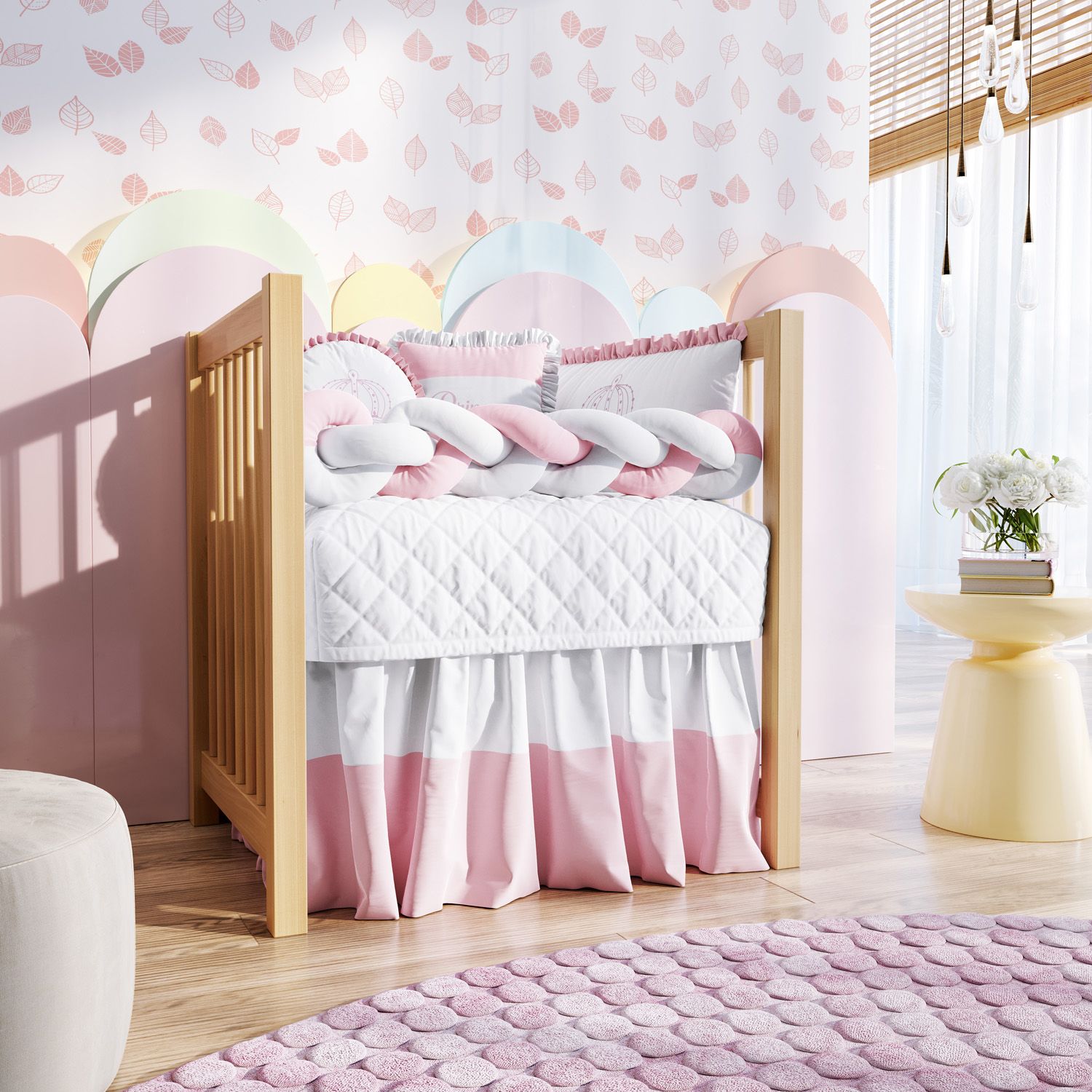 Kit Mini Berço Trança Menina Princesa Rosa