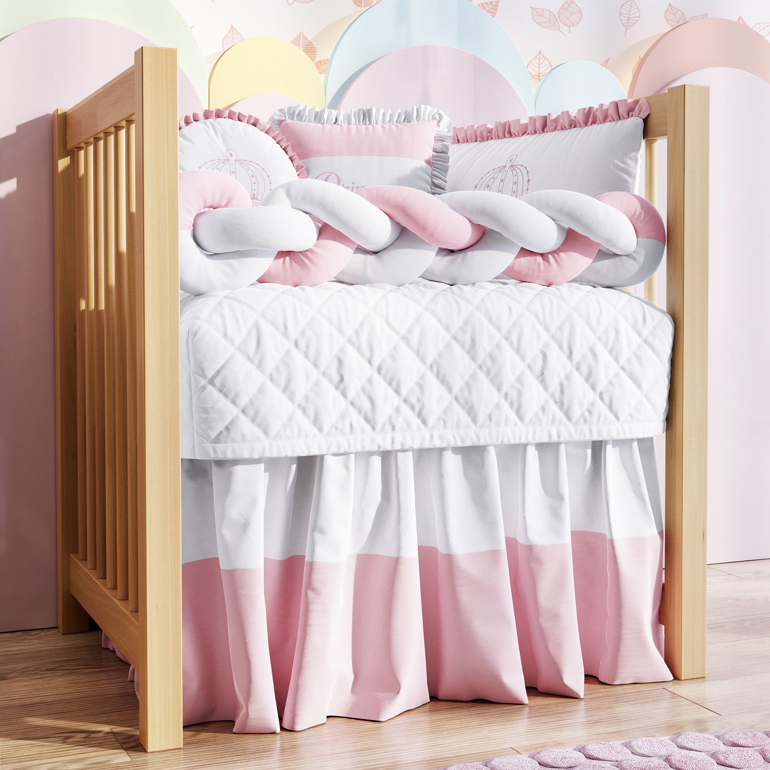 Kit Mini Berço Trança Menina Princesa Rosa