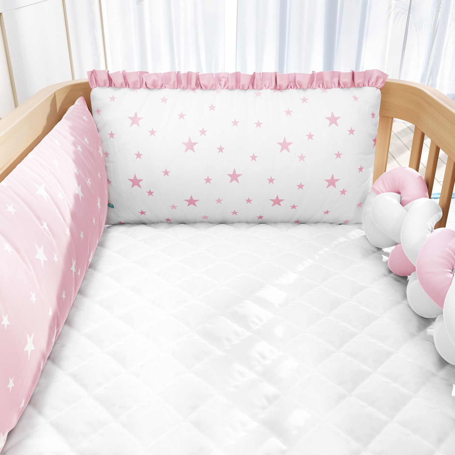 Kit Mini Berço Trança Estrelinha Rosa